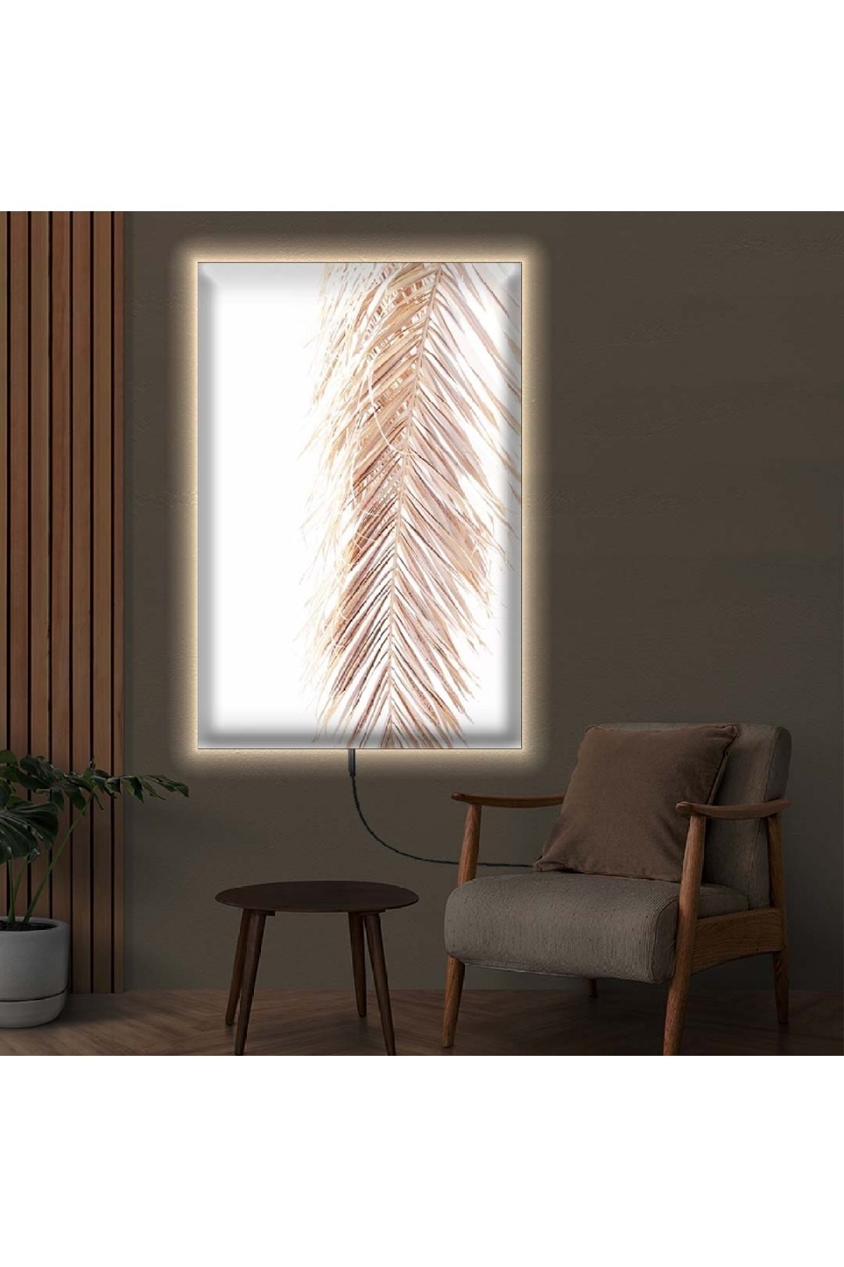 Ofis Tablosu Ledli Çiçek Desen Ahşap Şase Dijital Baskı Kanvas Tablo 50X70Cm