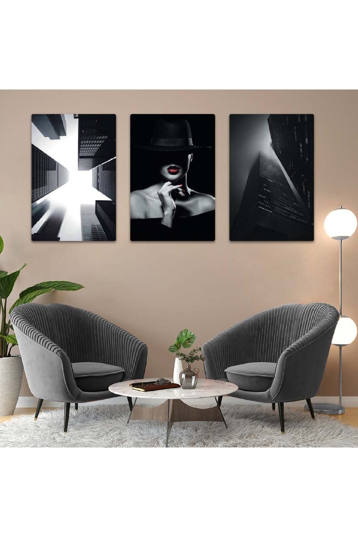 Canlı Ofis Tablosu Soyut Desen 3'Lü Solmaz MDF Tablo Set