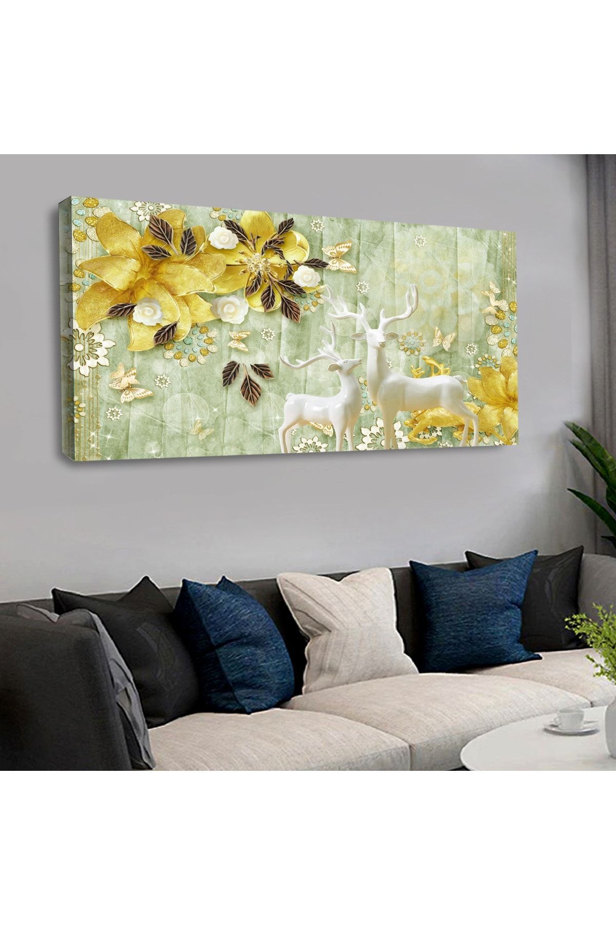 120 X 60 Saatli Kanvas Geyik Tablo