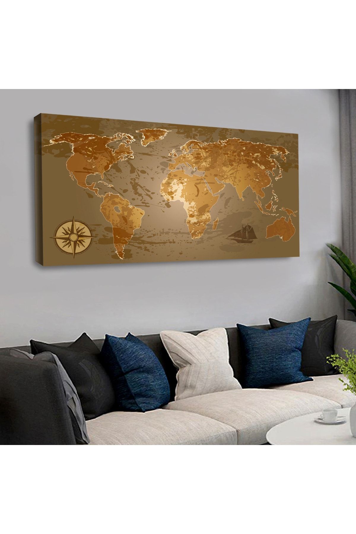120 X 60 Cm Kanvas Dünya Haritası Tablo