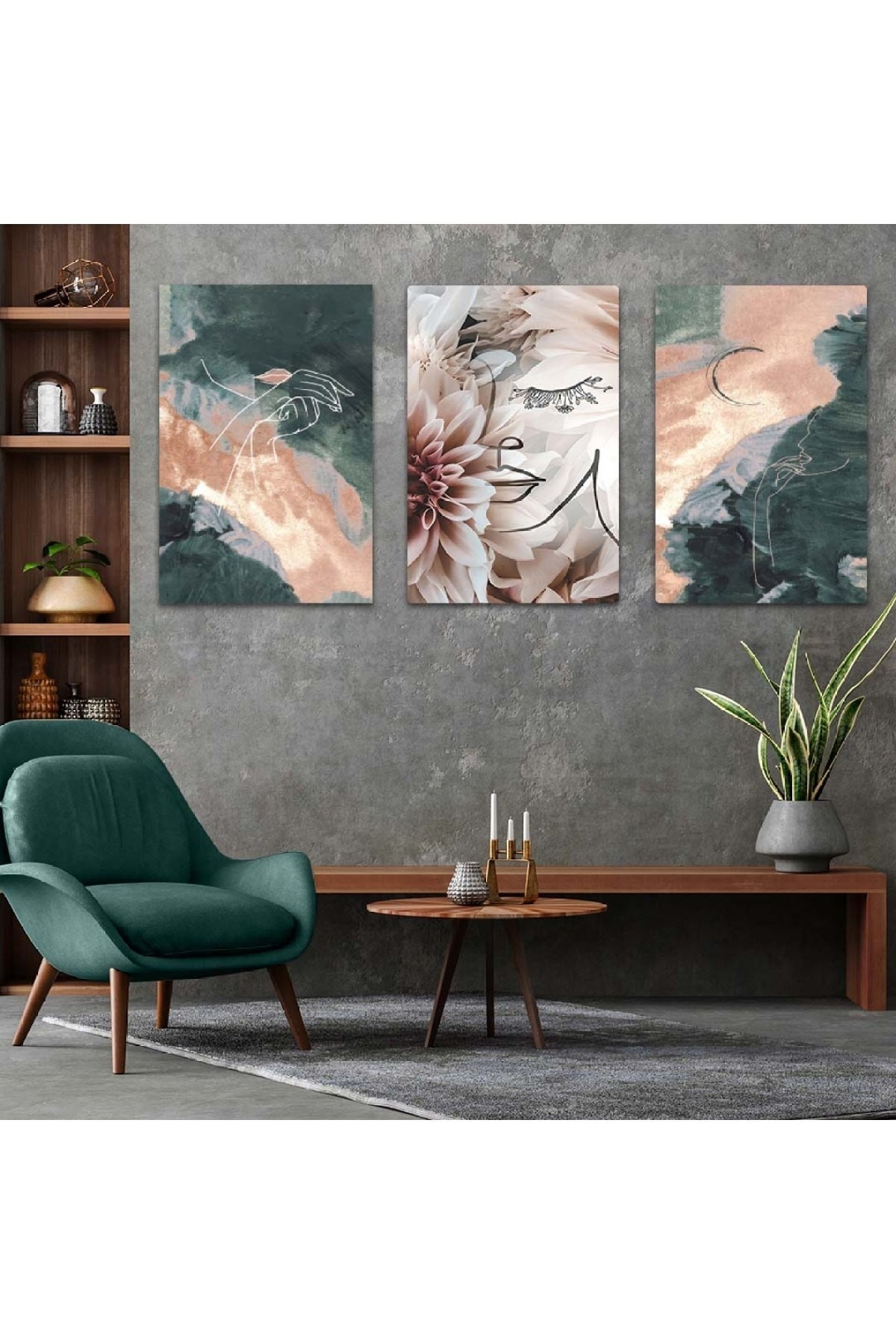 Modern Tablo Kolaj Çizim 3'Lü Solmaz MDF Tablo Set