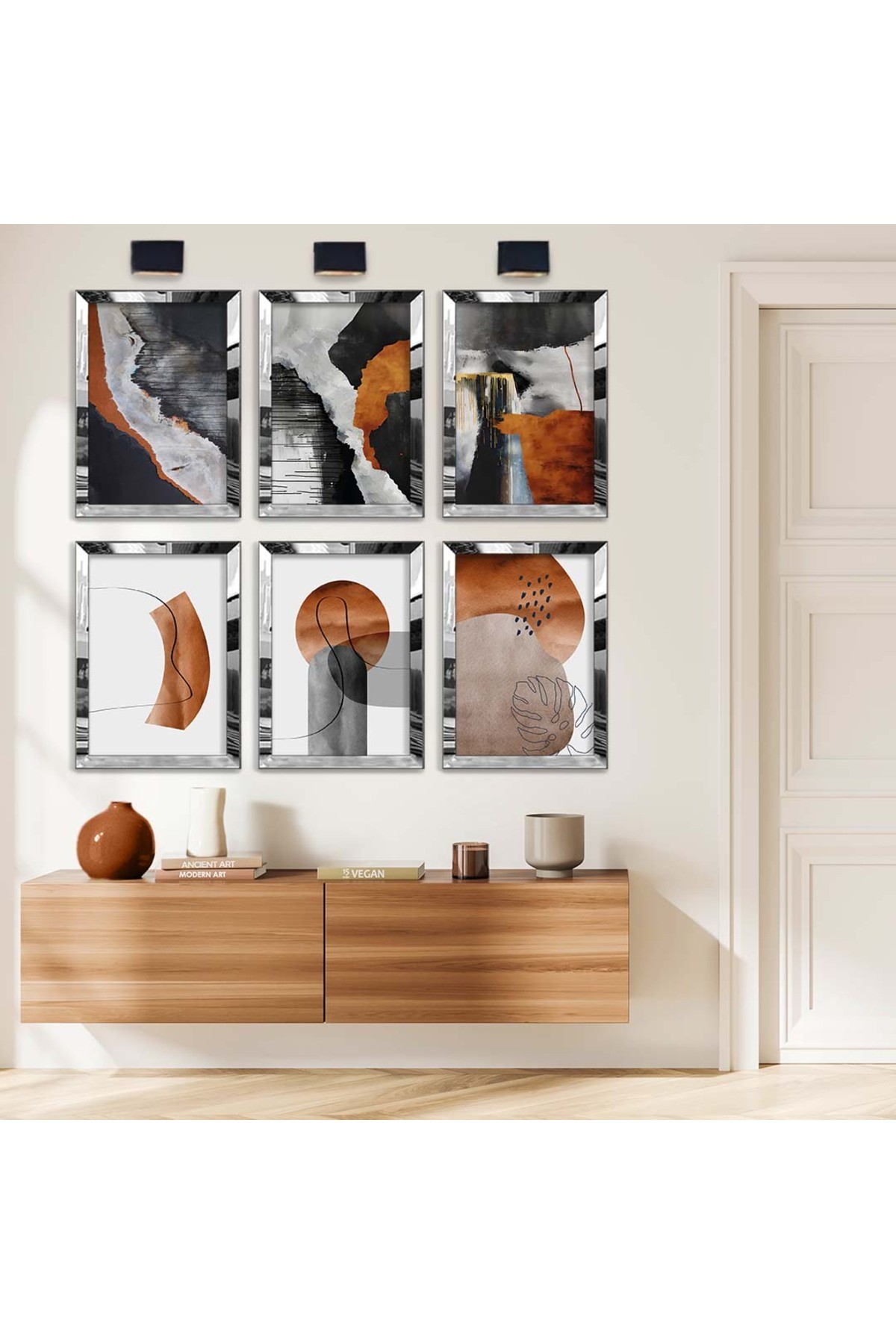 Soyut Çizim Ve Geometrik Desen 6'Lı Pleksi Kenar Solmaz MDF Tablo Seti