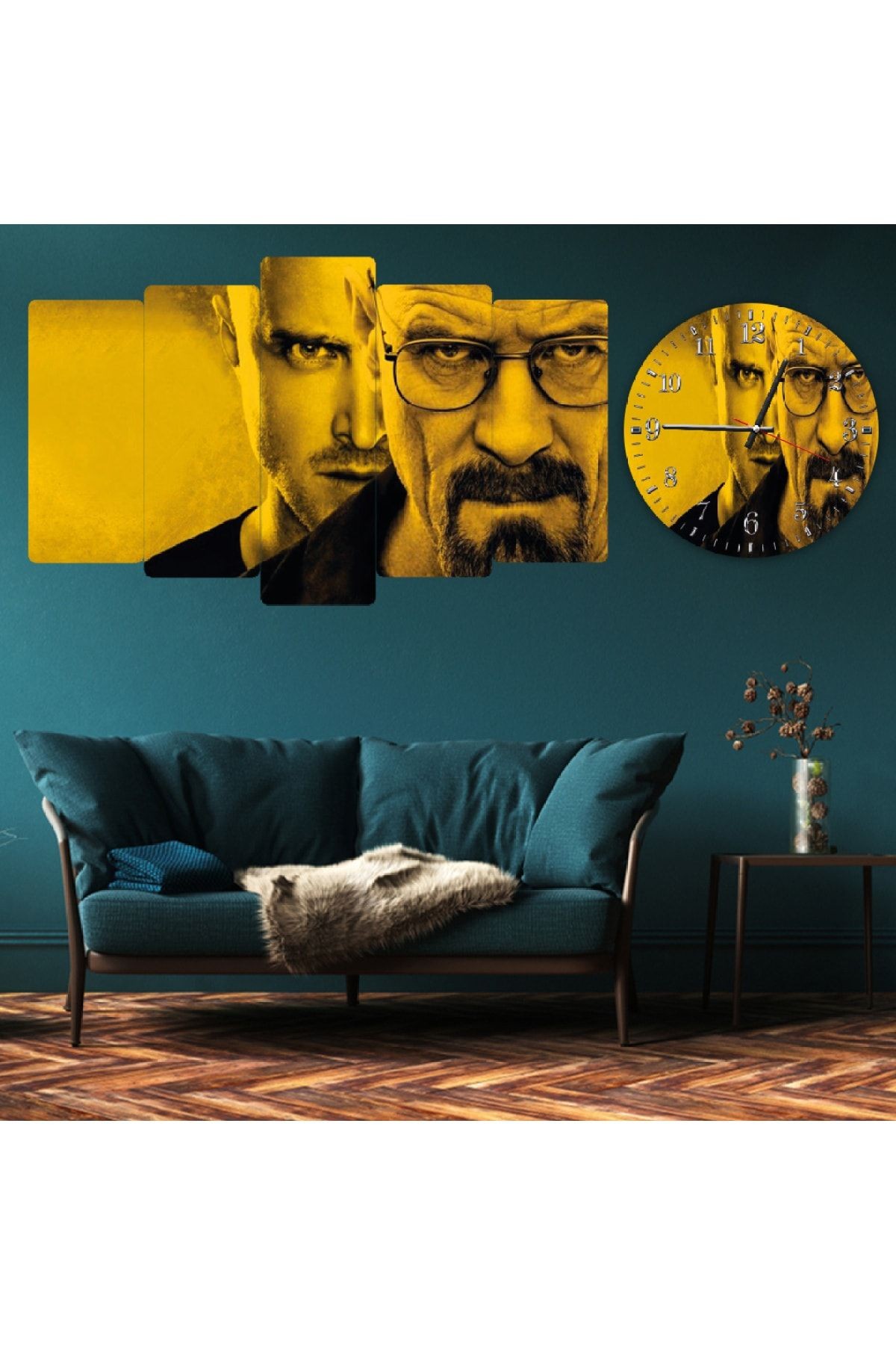 Altılı Mdf Sarı Arka Planlı Breaking Bad Saatli Tablo Seti