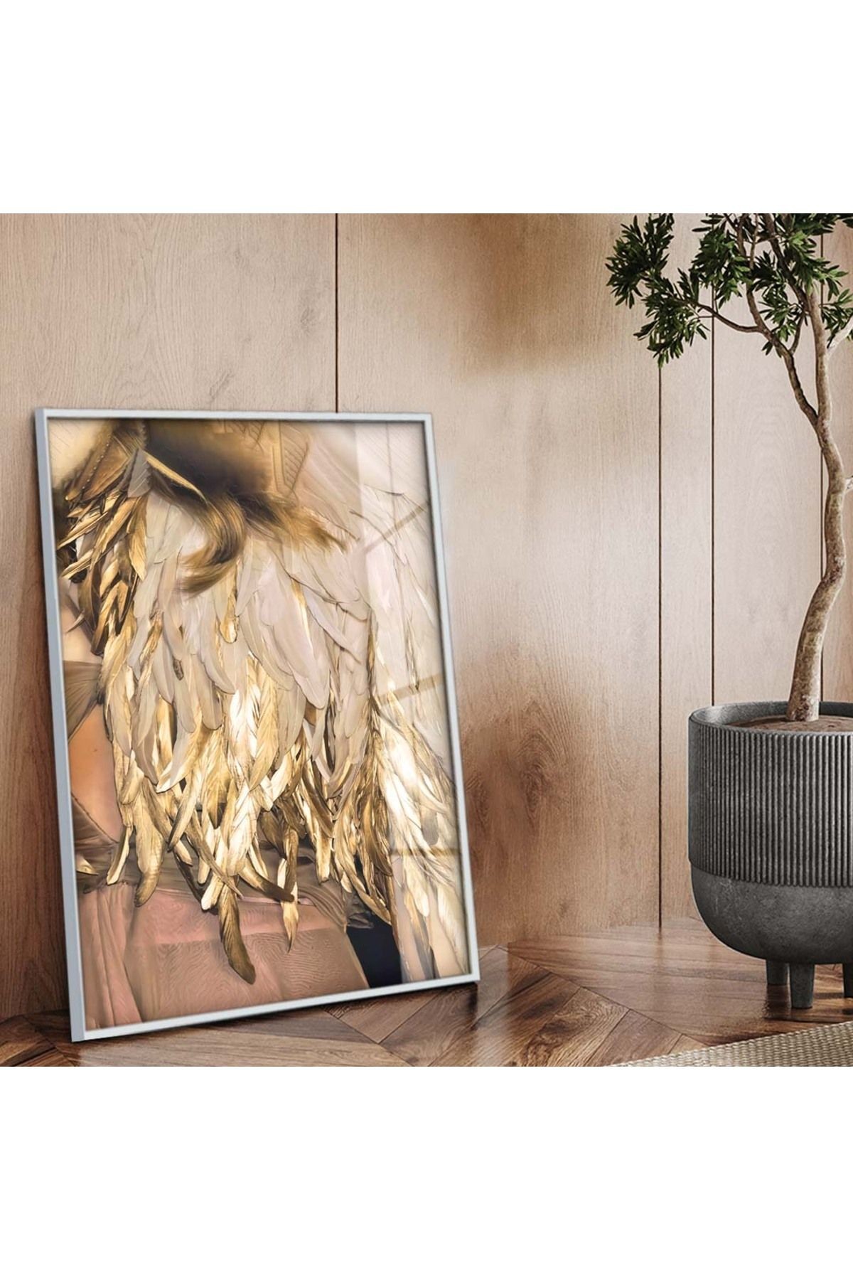 Gümüş Metal Çerçeveli Modern Çizim Soyut Tema Kırılmaz Cam Tablo