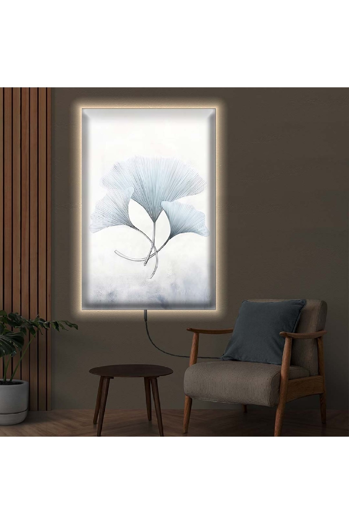 Ledli Beyaz Moder Ahşap Şase Dijital Baskı Kanvas Tablo 90X60Cm