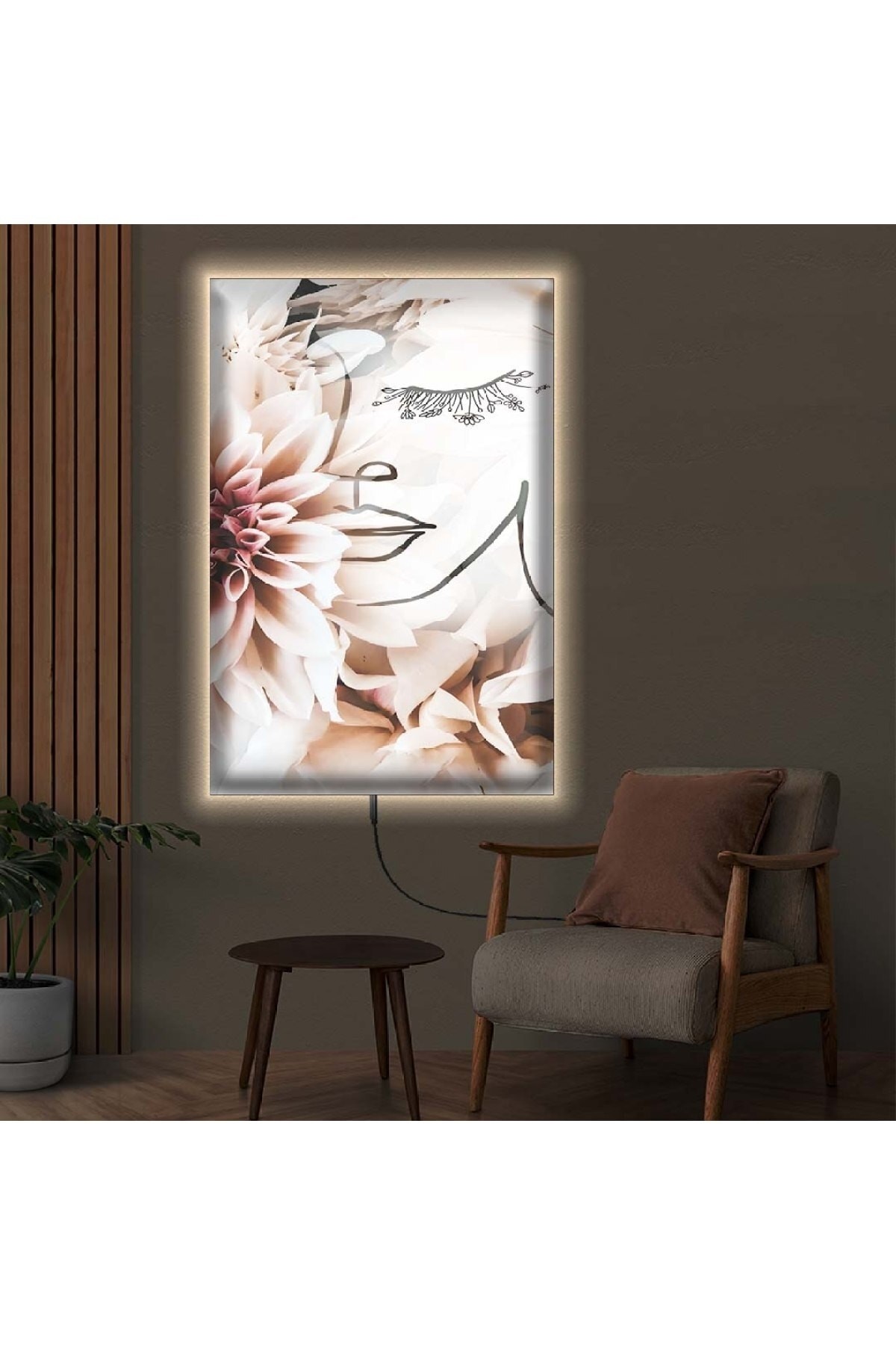 Sanatsal Ledli Modern Ahşap Şase Dijital Baskı Kanvas Tablo 70X100Cm