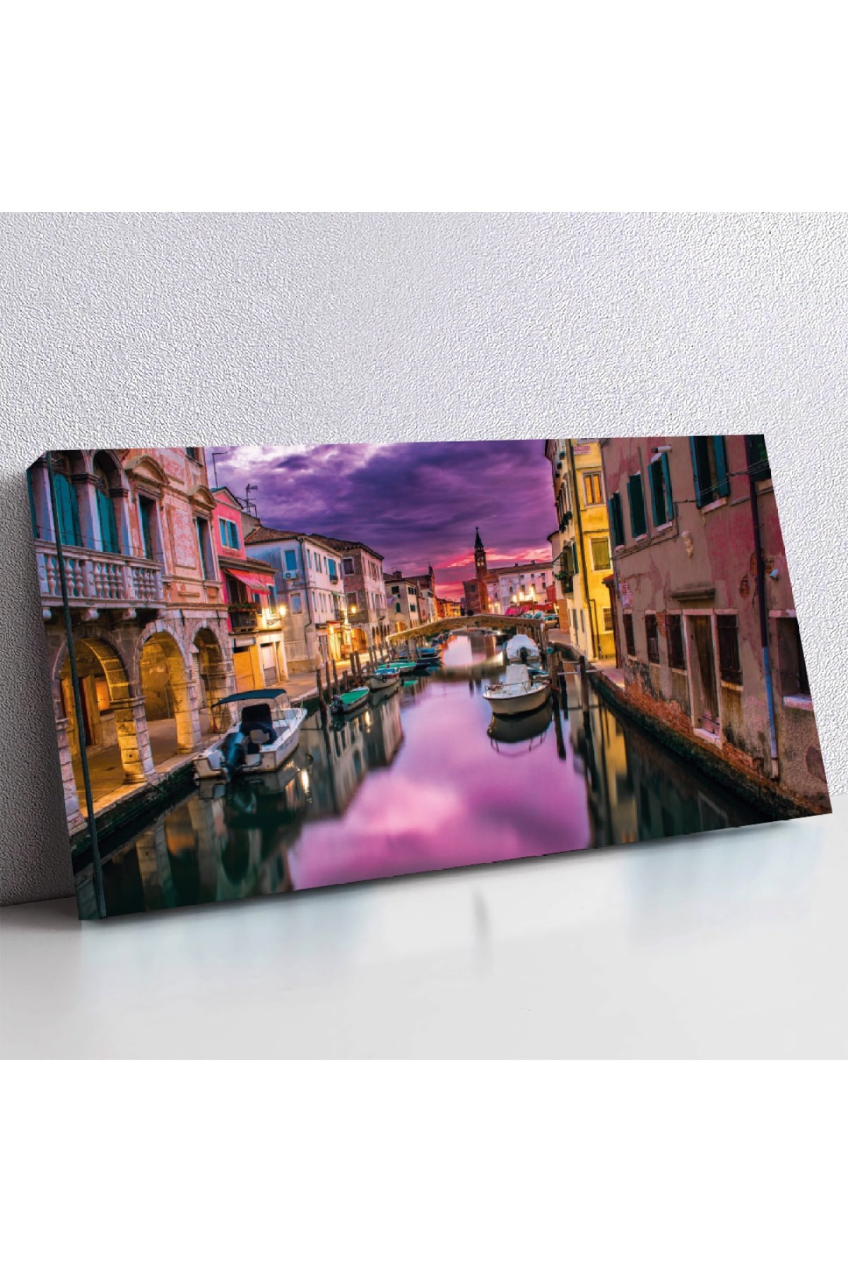 Ahşap Şase Dijital Baskı Kanvas Venedik Şehir Manzarası Tablosu 120X60Cm