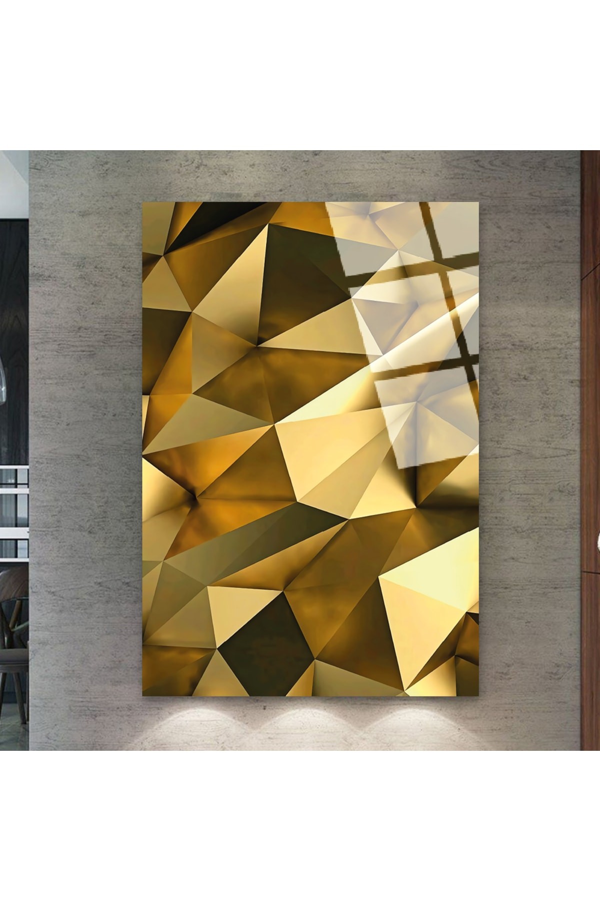 Gold Renk Gösterişli UV Baskı Dikey Çerçevesiz Kırılmaz Cam Tablo