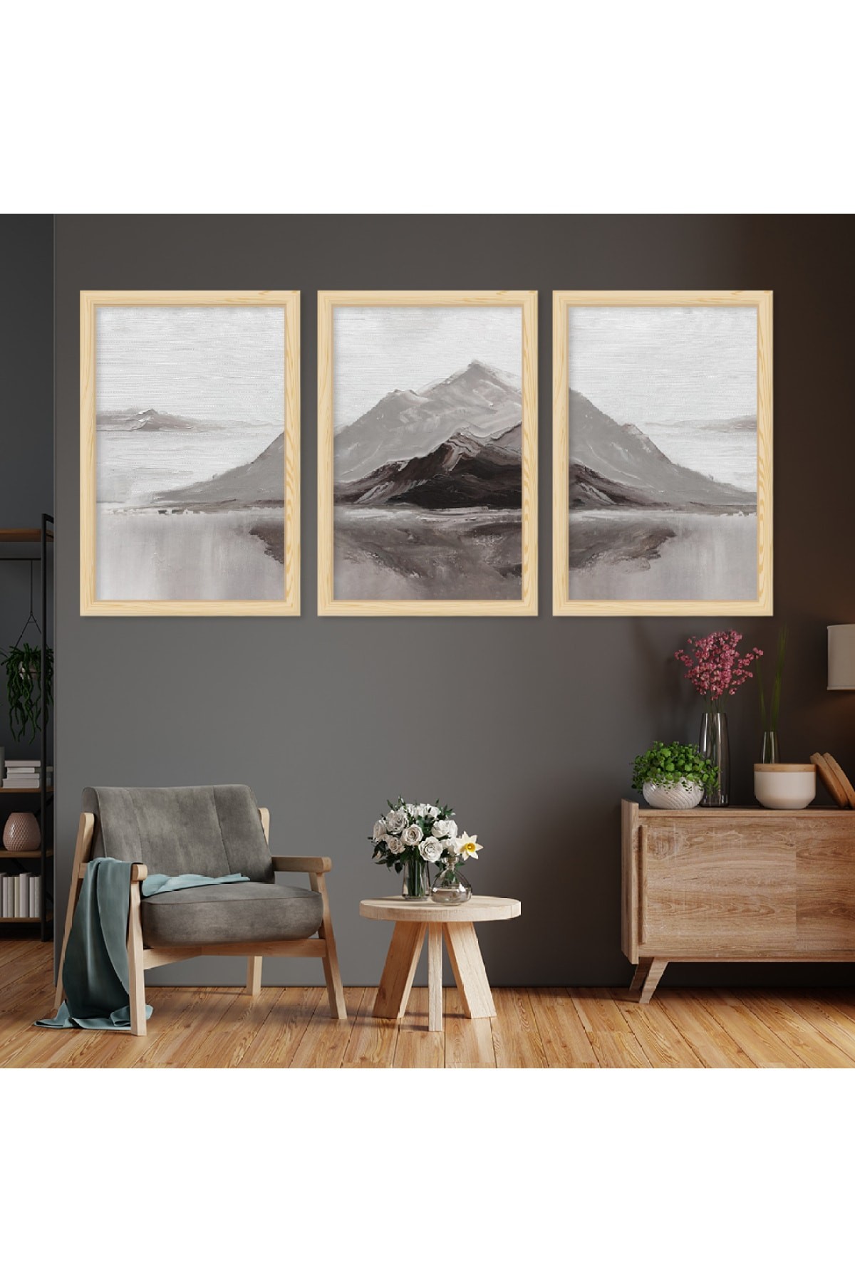 Minimal Özel Tasarım Ahşap Çerçeveli Kolaj Çizim Modern Tablo