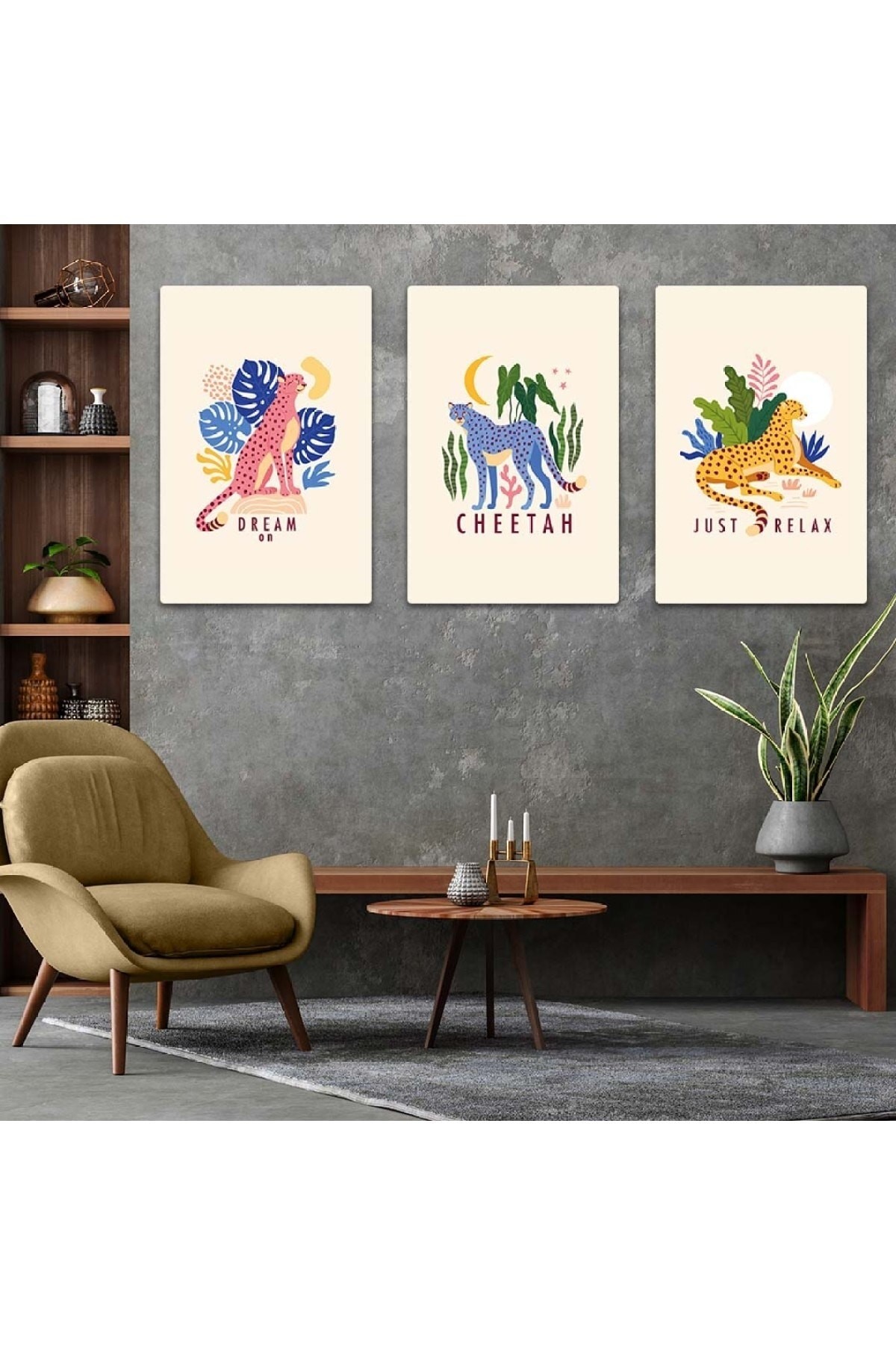 Oturma Odası Tablosu Çita 3'Lü Solmaz MDF Tablo Set