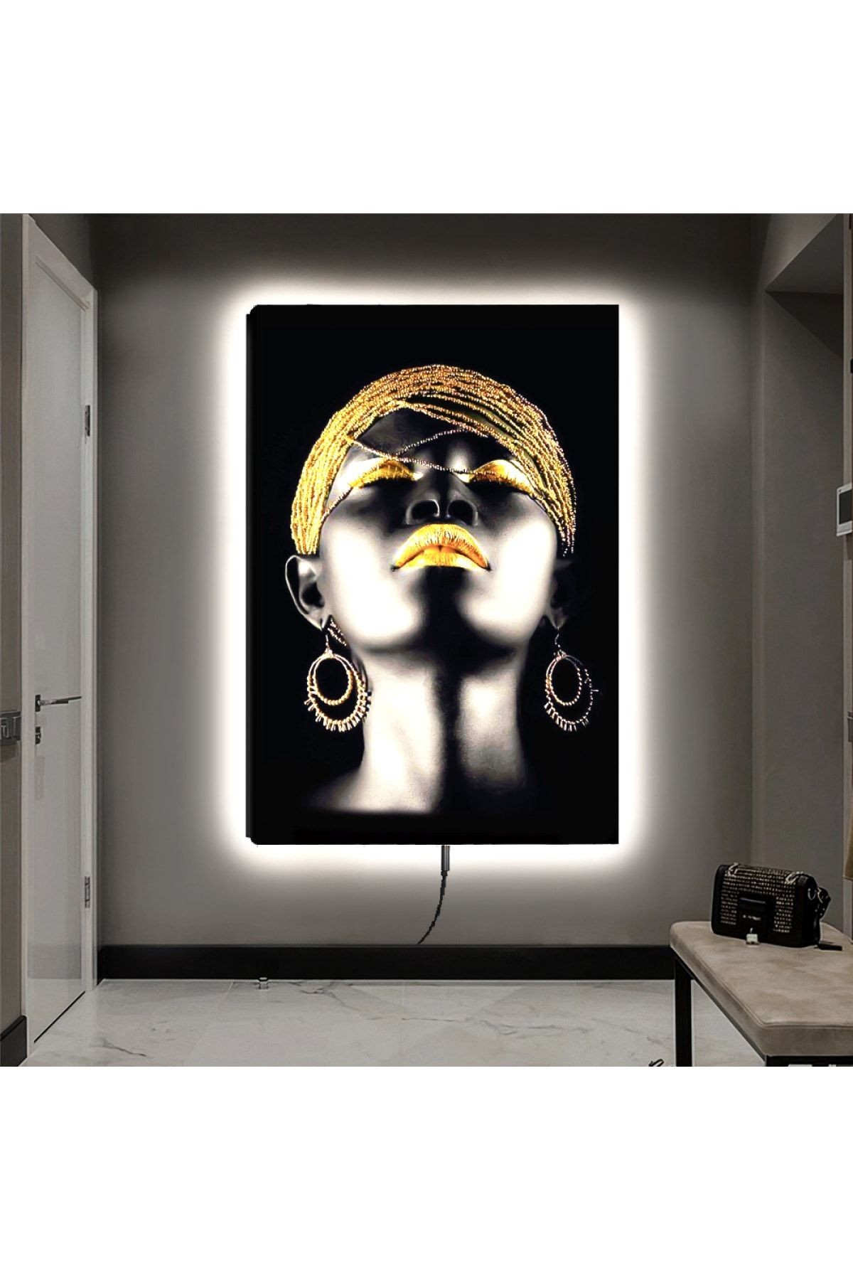 Ledli 90x60 Afrikalı Kadın Kanvas Tablo