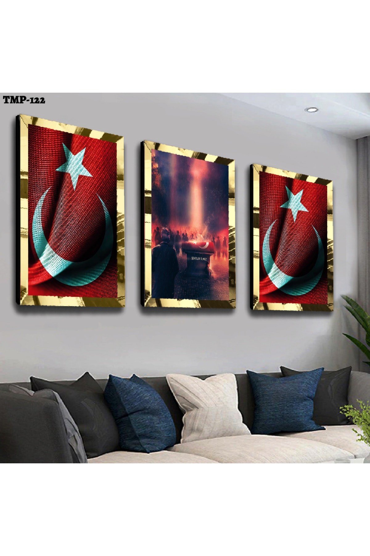 Şehitler Ölmez Gold Pleksili Solmaz MDF Tablo