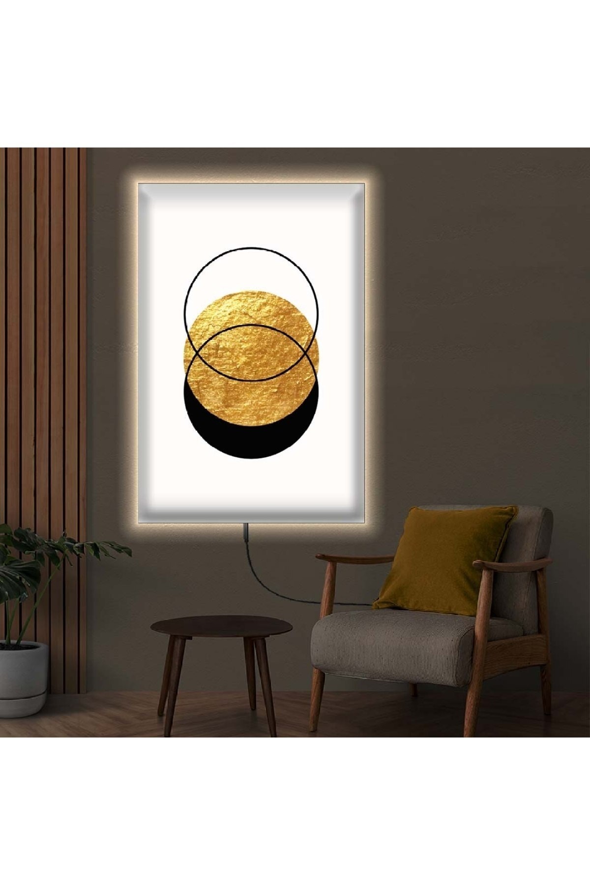 Modern Ledli Soyut Desen Ahşap Şase Dijital Baskı Kanvas Tablo 90X60Cm
