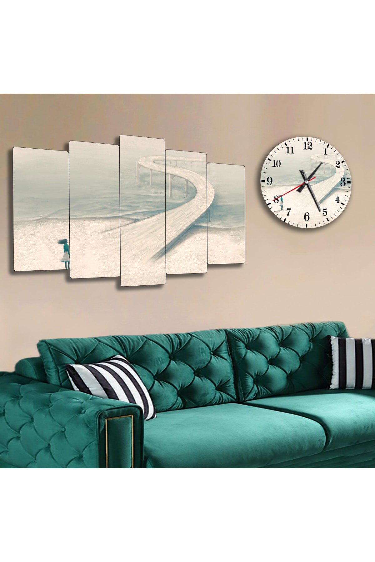 Beyaz Yol Ekstra Dayanıklı Solmaz MDF Tablo Ve Saat Kombin