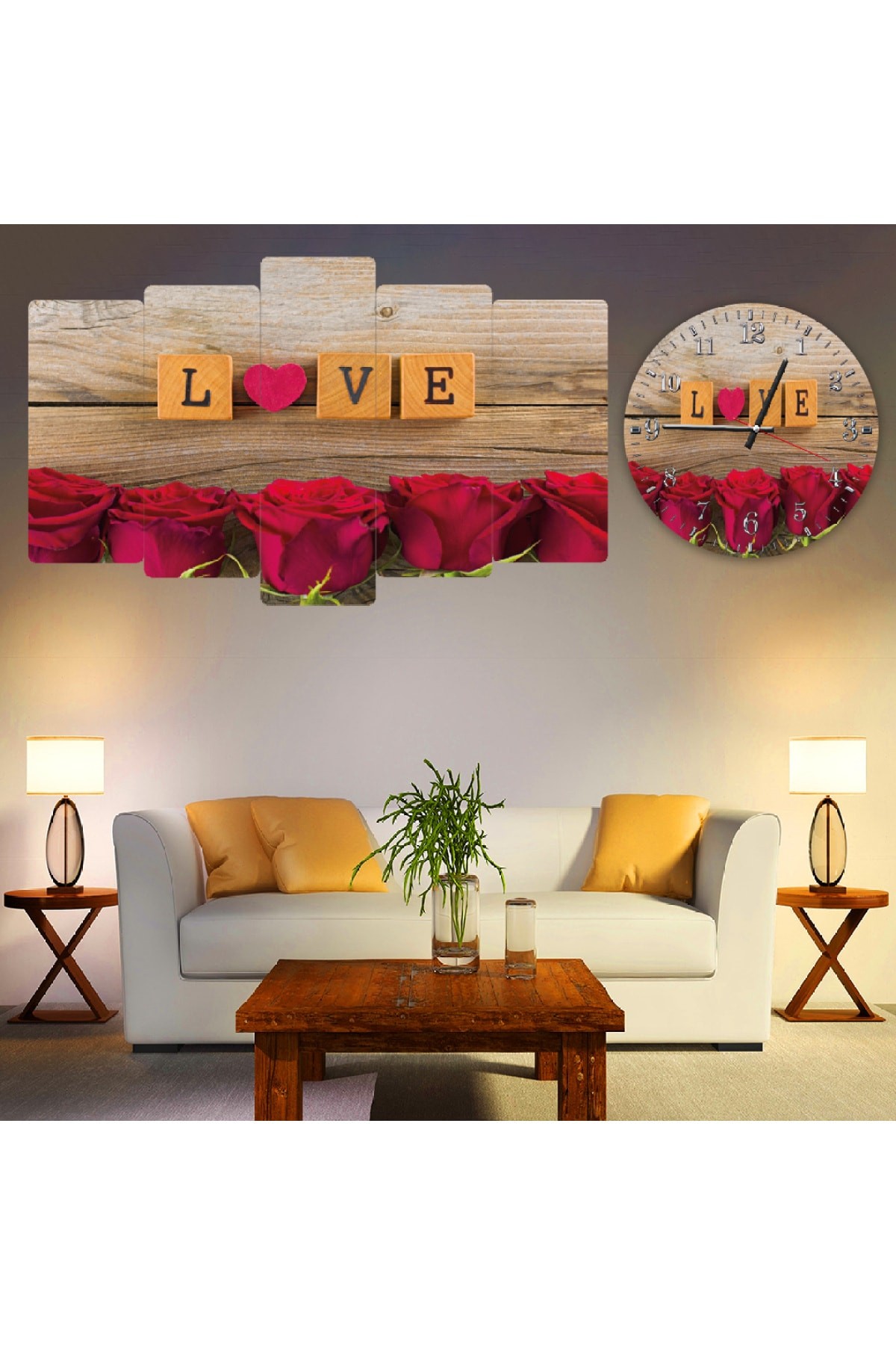 5 Parça Love Solmaz MDF Tablo Ve Saat Kombin