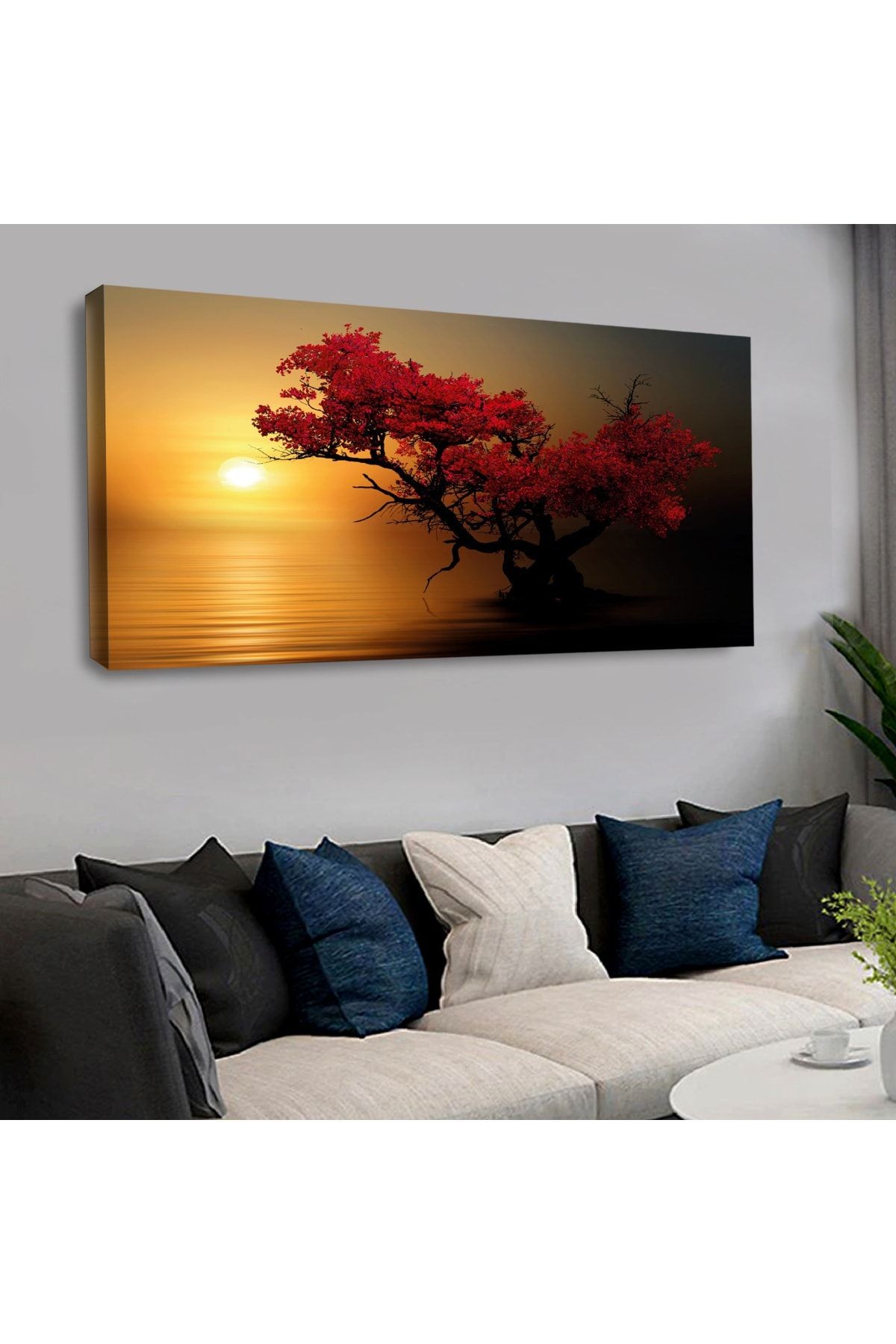 120 X 60 Saatli Kanvas Günbatımı Manzara Tablo