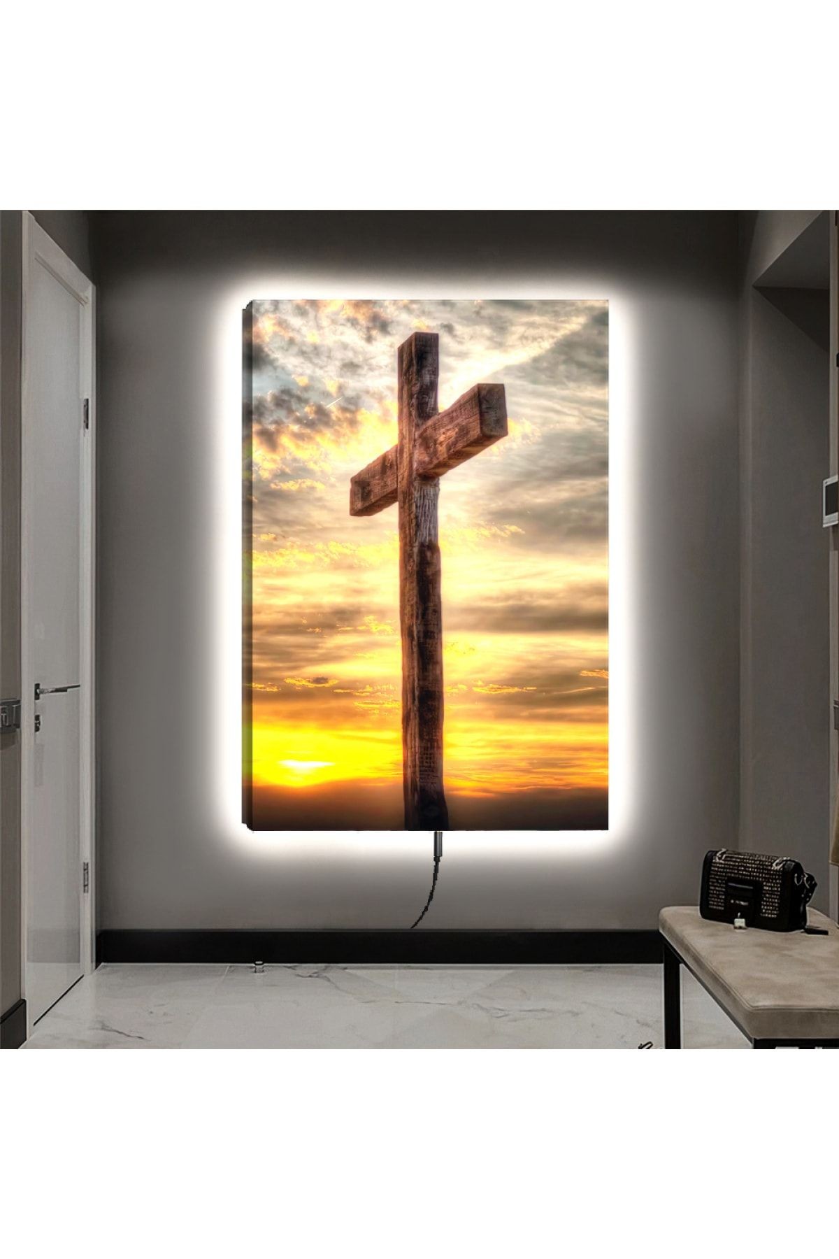 Ledli 90x60 Hristiyanlık Dini Kanvas Tablo
