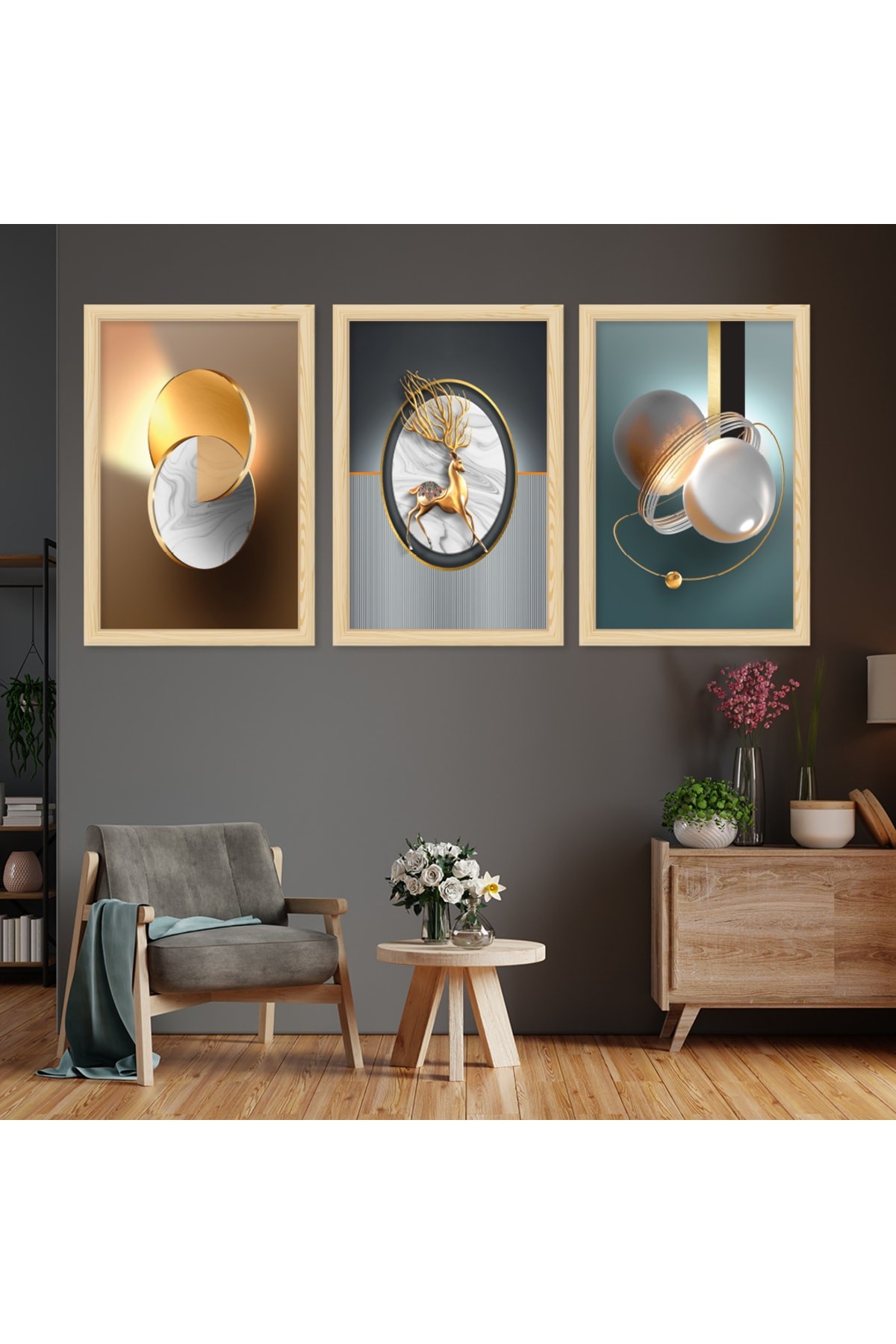 Duvar Sanatı Renkli Ahşap Çerçeveli Kolaj Çizim Modern Tablo