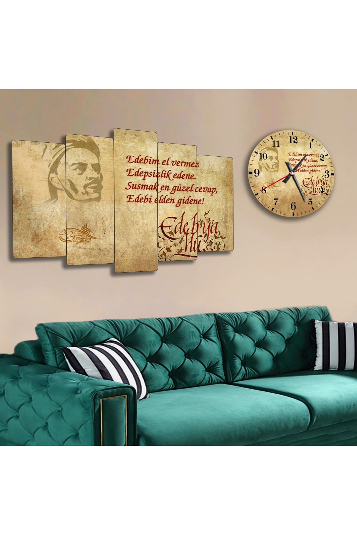 Yunus Emre Ekstra Dayanıklı Solmaz MDF Tablo Ve Saat Kombin