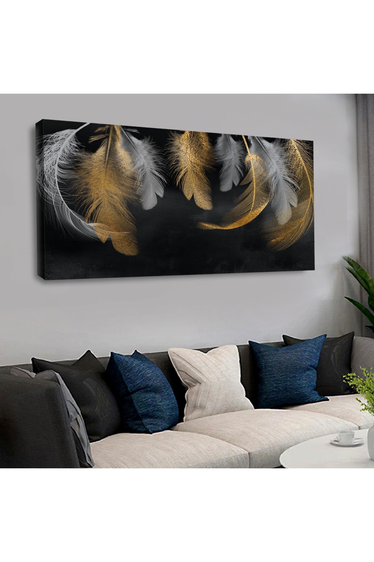 Ahşap Şase Dijital Baskı Kanvas Kuş Tüyü Tablo 120X60Cm