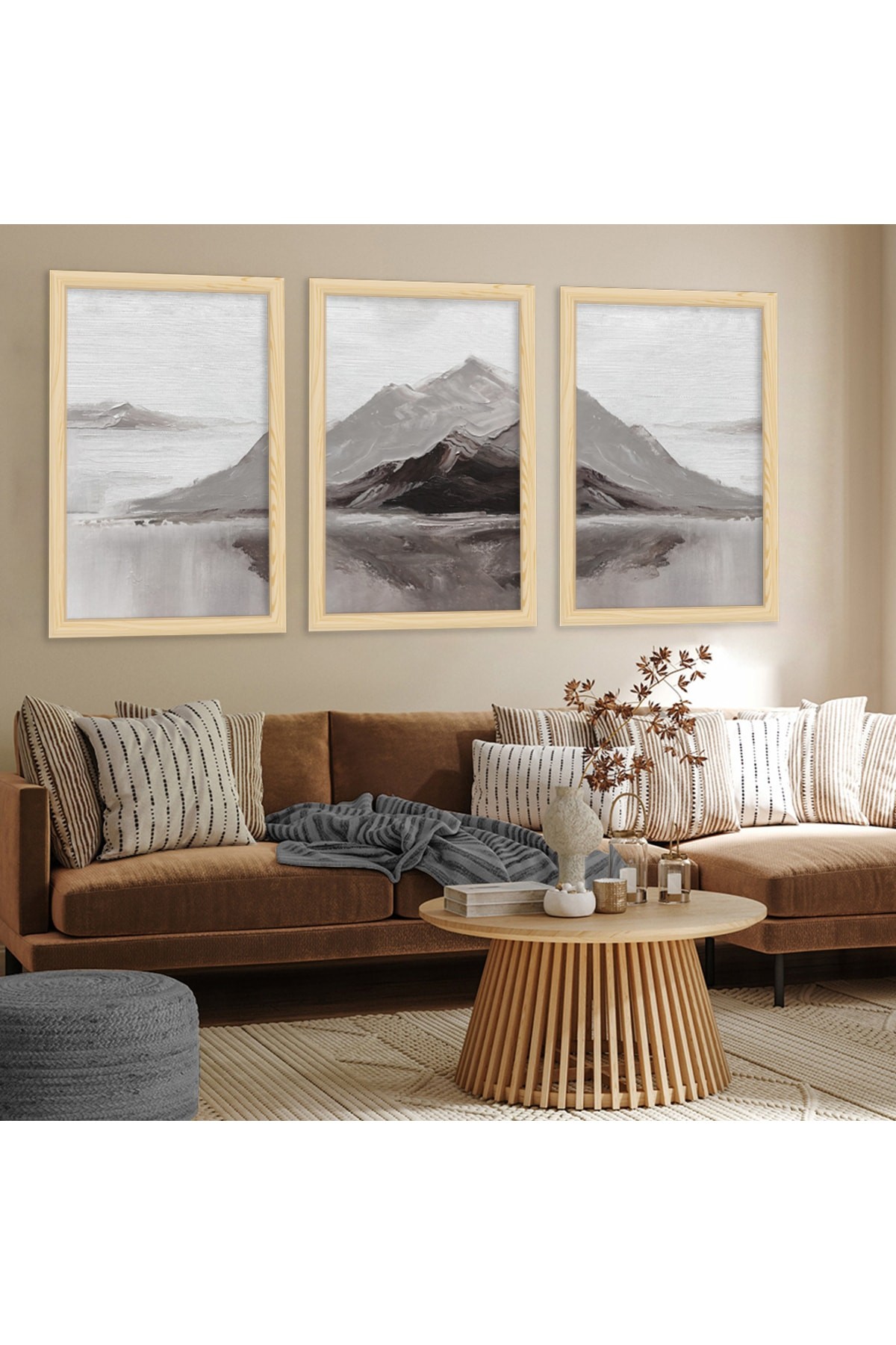 Minimal Özel Tasarım Ahşap Çerçeveli Kolaj Çizim Modern Tablo