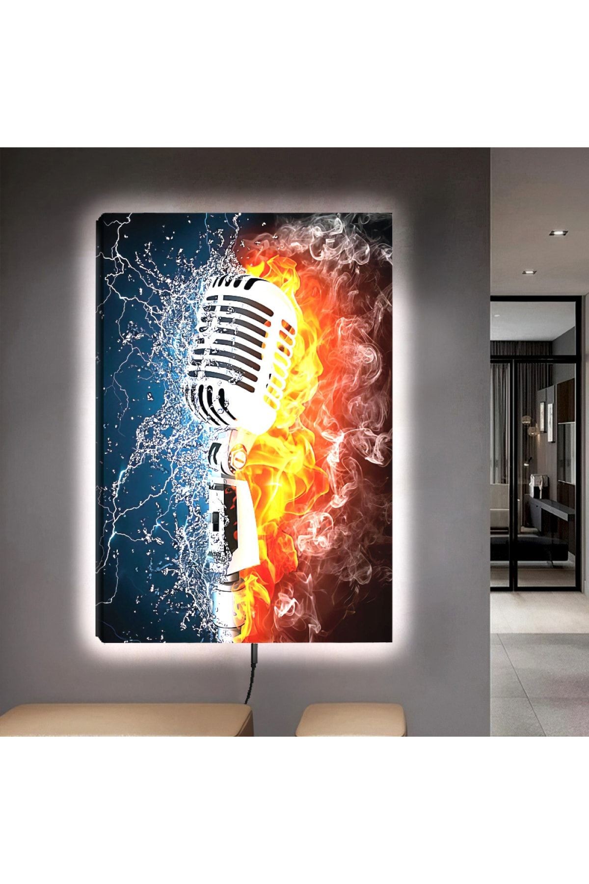 Ledli 90x60 Alevli Müzik Tema Kanvas Tablo