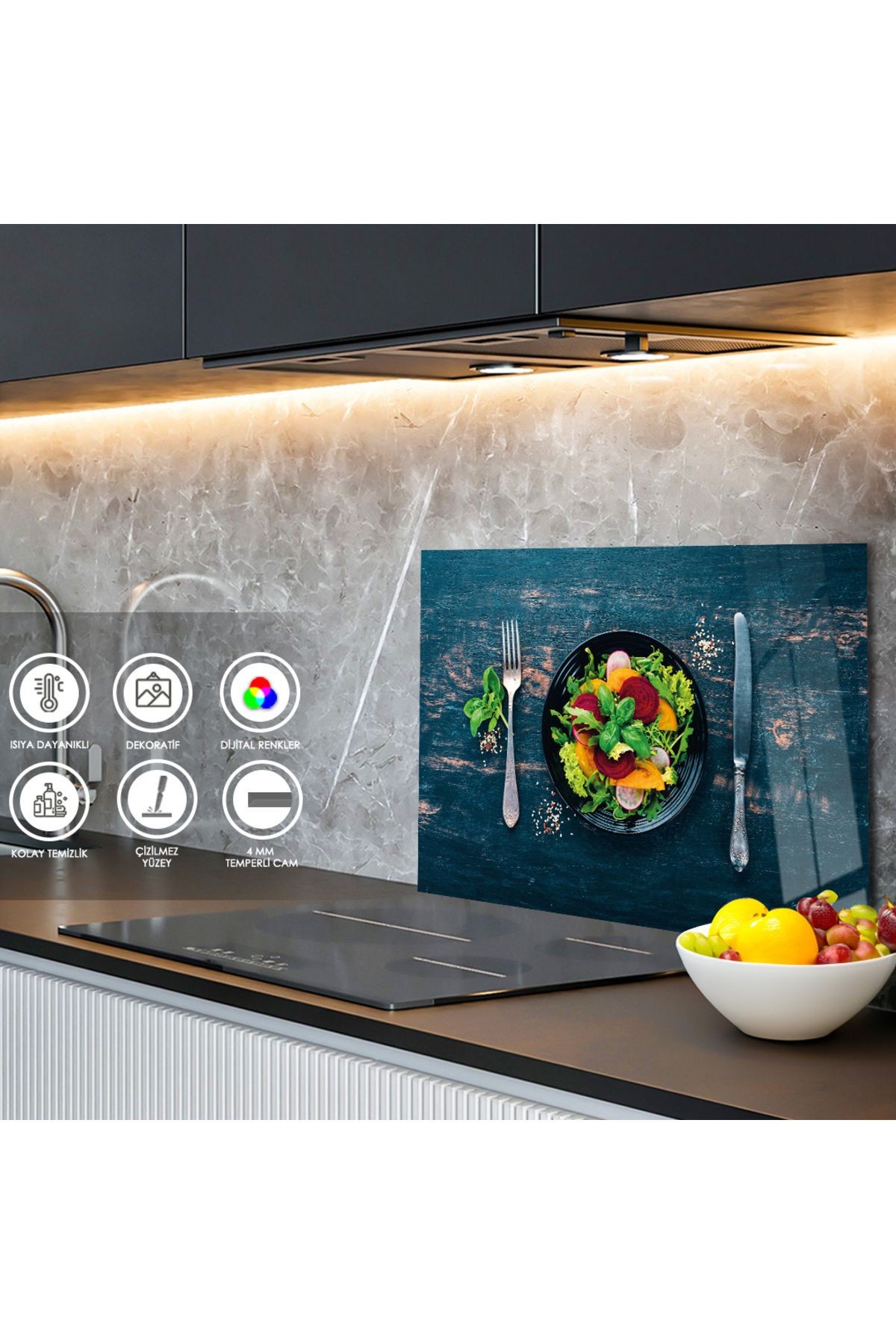 Ocak Arkası Temperli Cam Çatal Bıçak ve Salata Tabağı