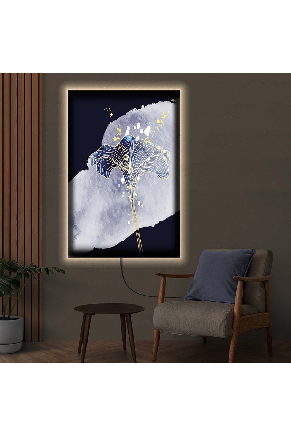 Ofis Tablosu Ledli Soyut Çizim Ahşap Şase Dijital Baskı Kanvas Tablo 50X70Cm