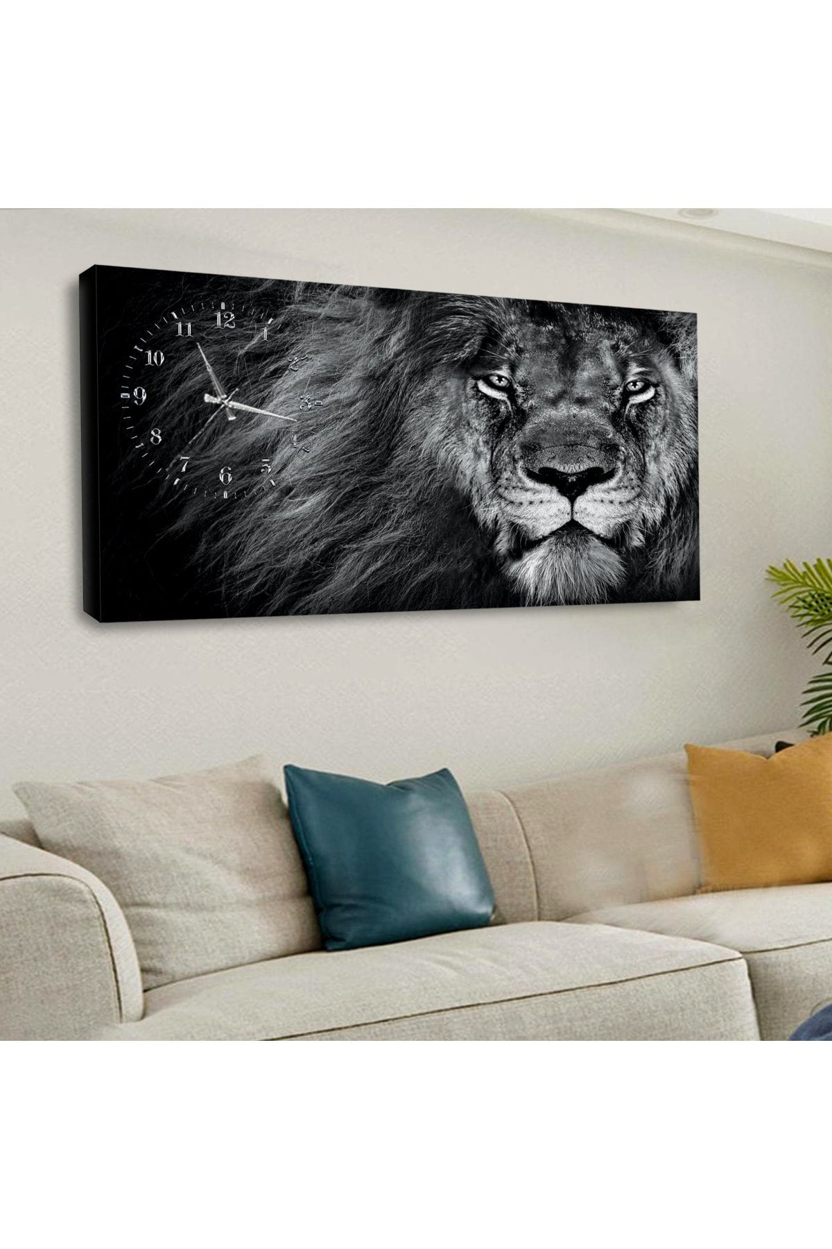 120 X 60 Saatli Kanvas Aslan Tablo