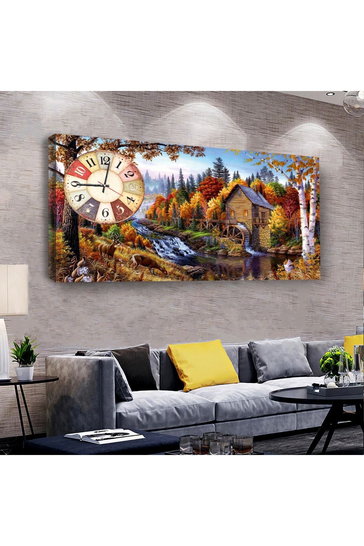 Yağlı Boya Görünümlü Resim 120 X 60 Saatli Kanvas Tablo