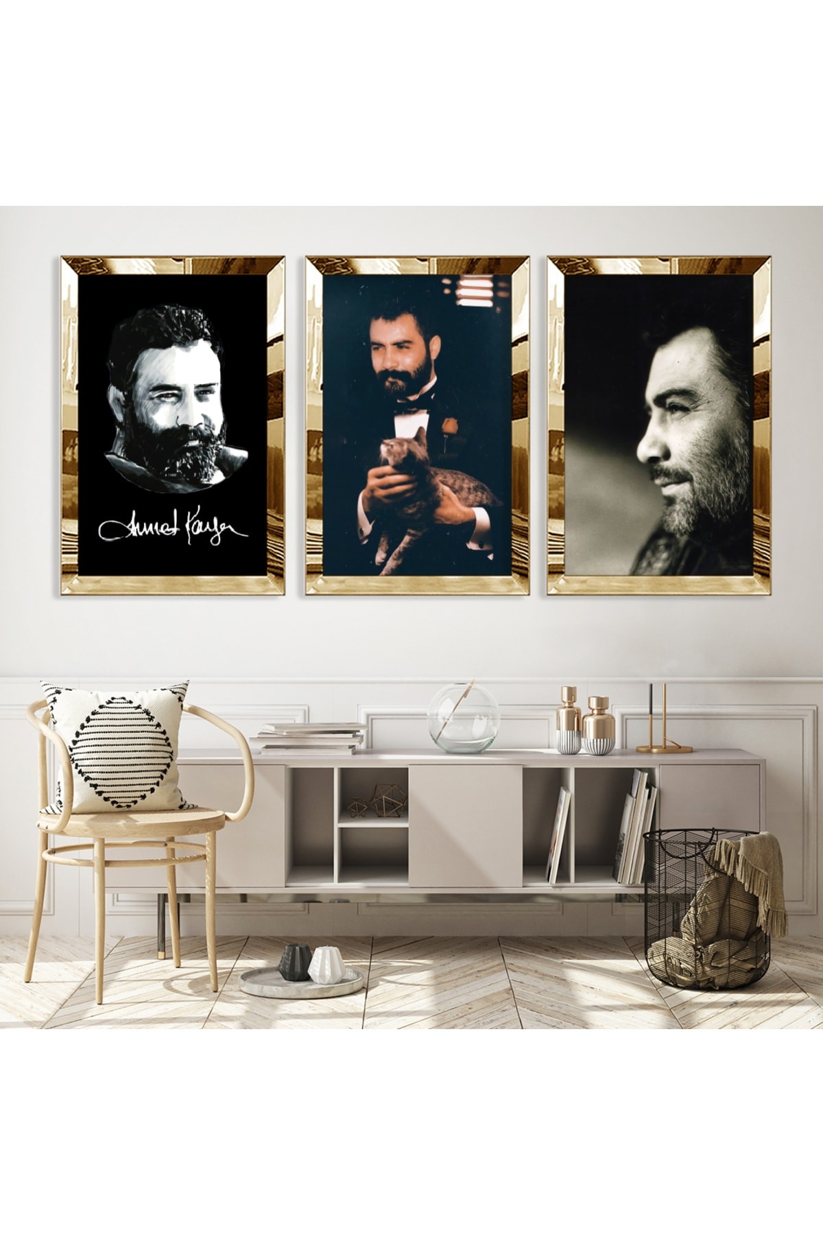 Ahmet Kaya Gold Pleksili Saat Ve Solmaz MDF Tablo