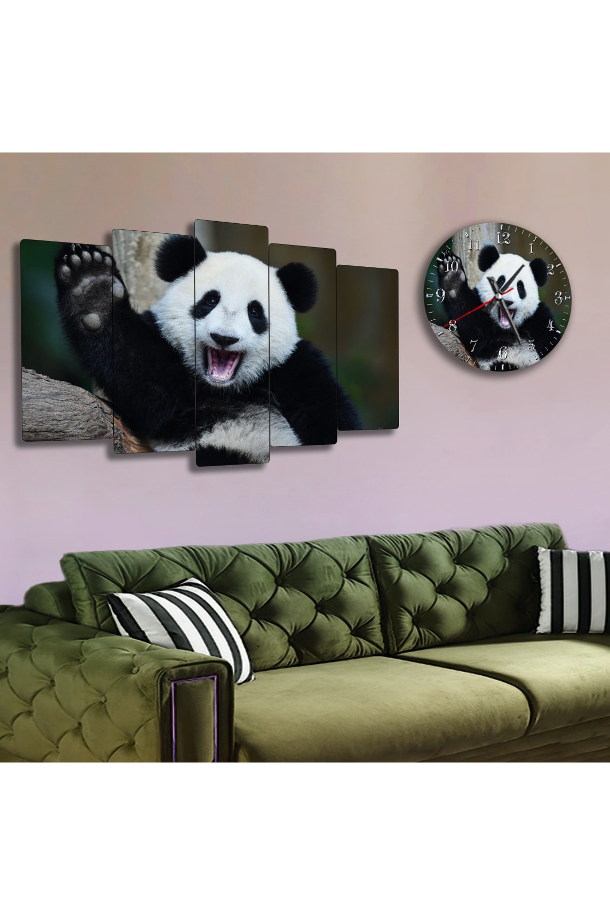 Dost Panda Ekstra Dayanıklı Solmaz MDF Tablo Ve Saat Kombin
