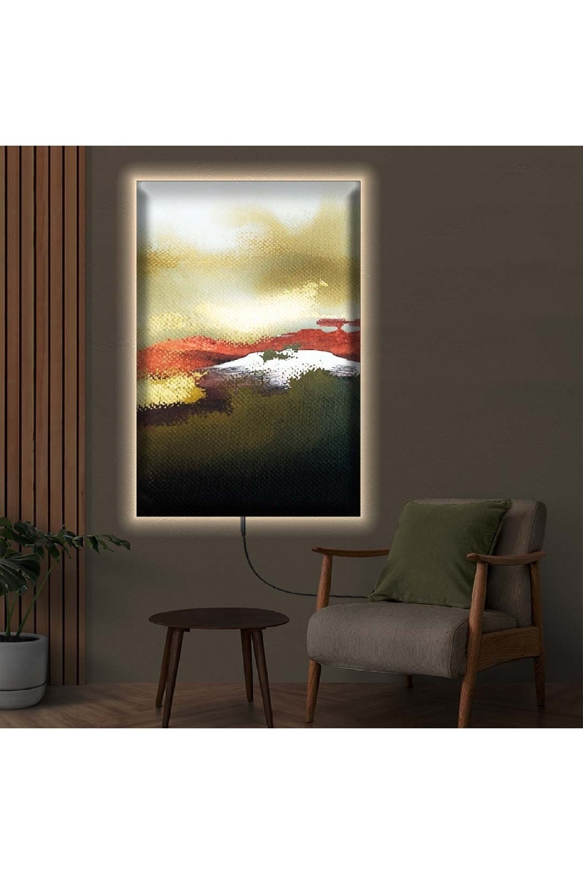 Özel Tasarım Huzur Ledli Modern Çizim Ahşap Şase Dijital Baskı Kanvas Tablo 50X70Cm