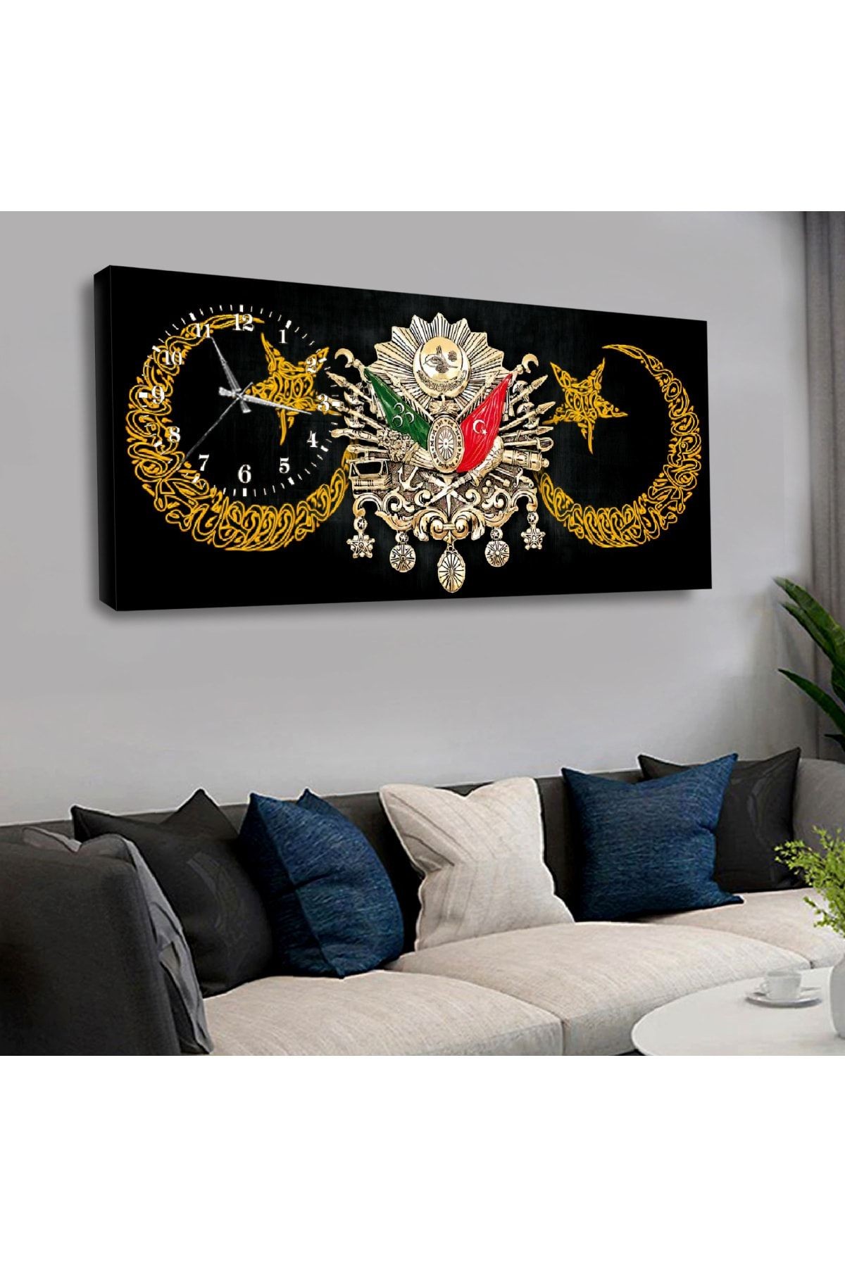 Osmanlı Tuğrası Saatli Kanvas Tablo