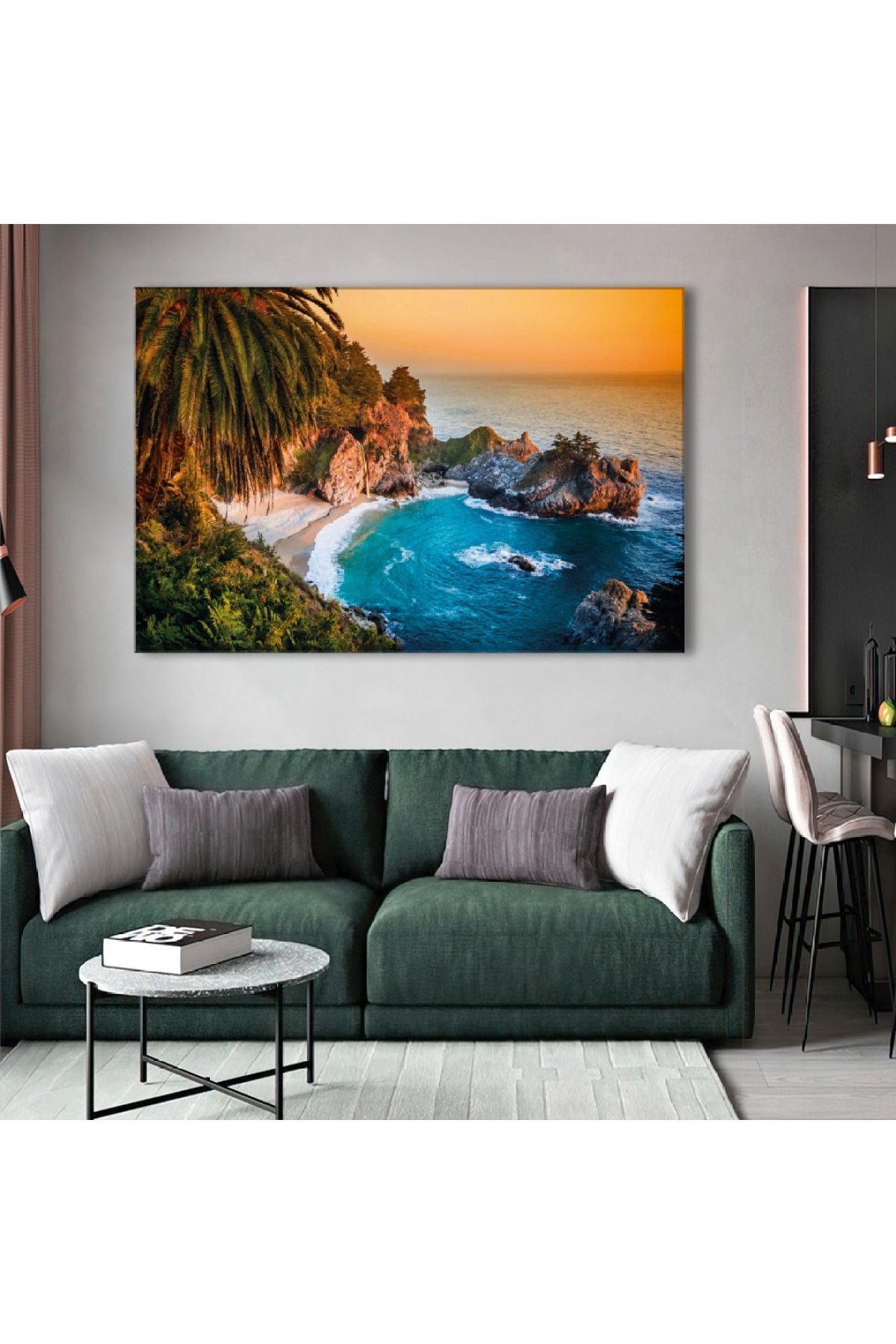 Deniz Kenarı Manzara Ahşap Şase Dijital Baskı Kanvas Tablo 120X80Cm