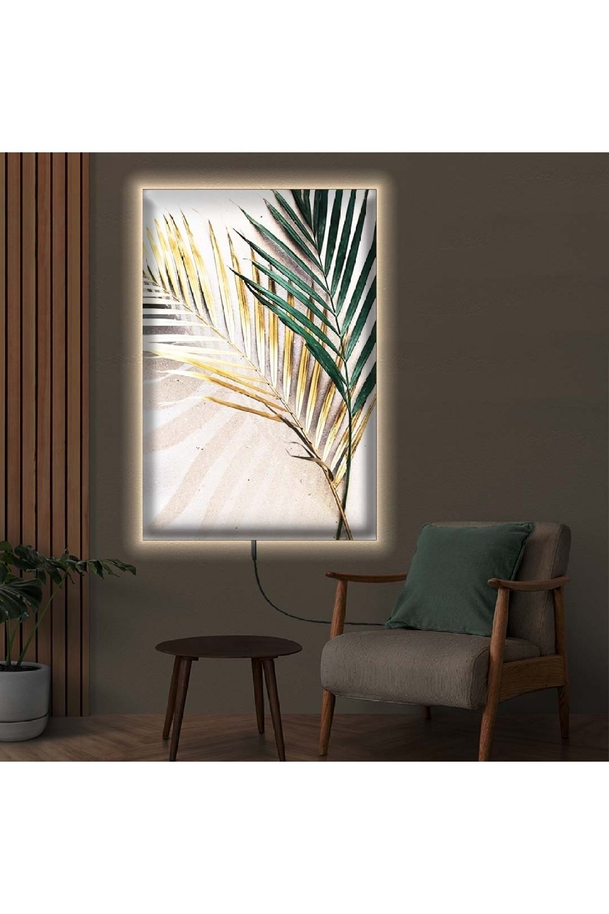 Modern Ledli Kurutulmuş Çiçek Ahşap Şase Dijital Baskı Kanvas Tablo 90X60Cm