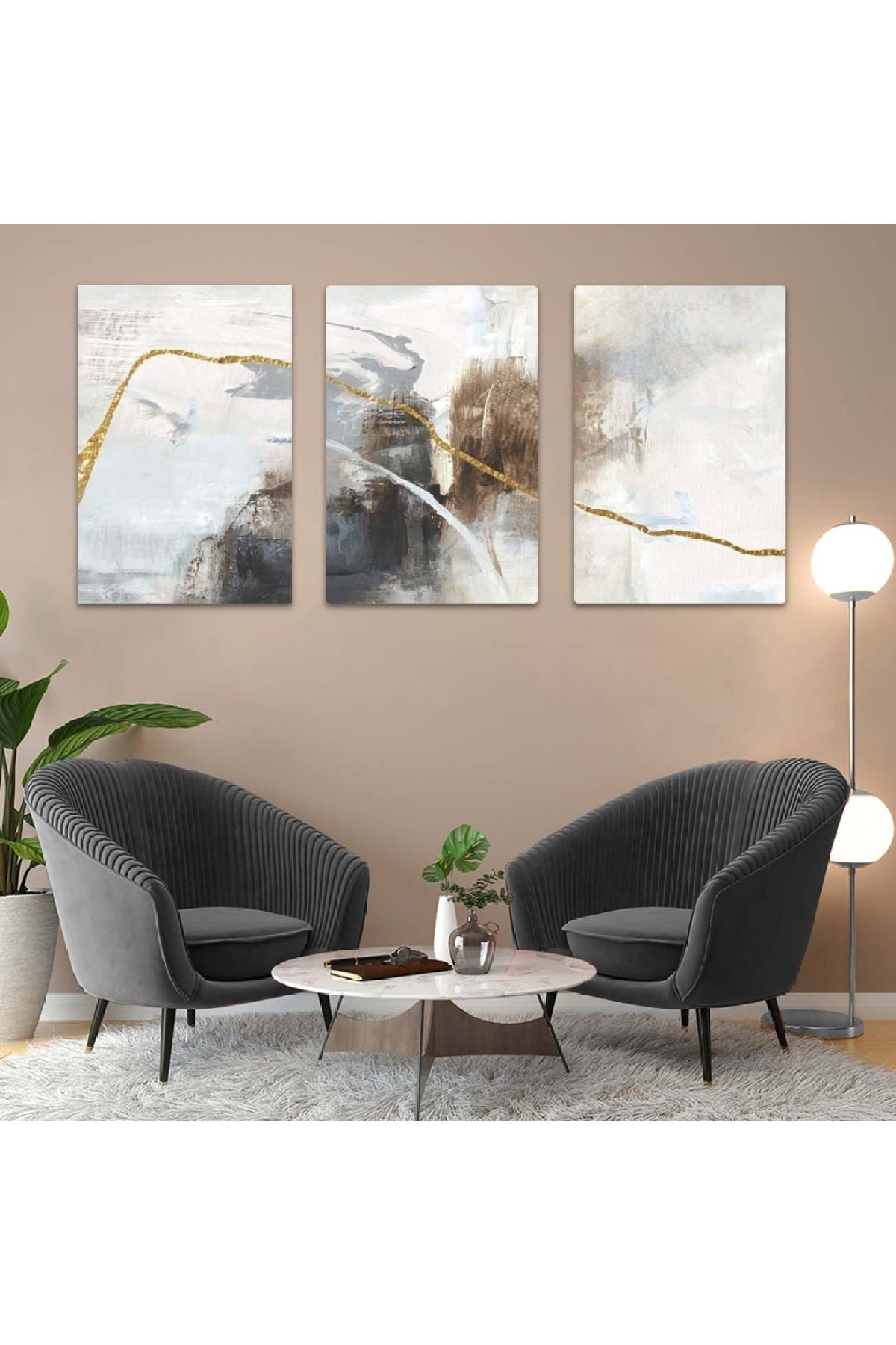 Renkli Renkli Soyut Desen 3'Lü Solmaz MDF Tablo Set