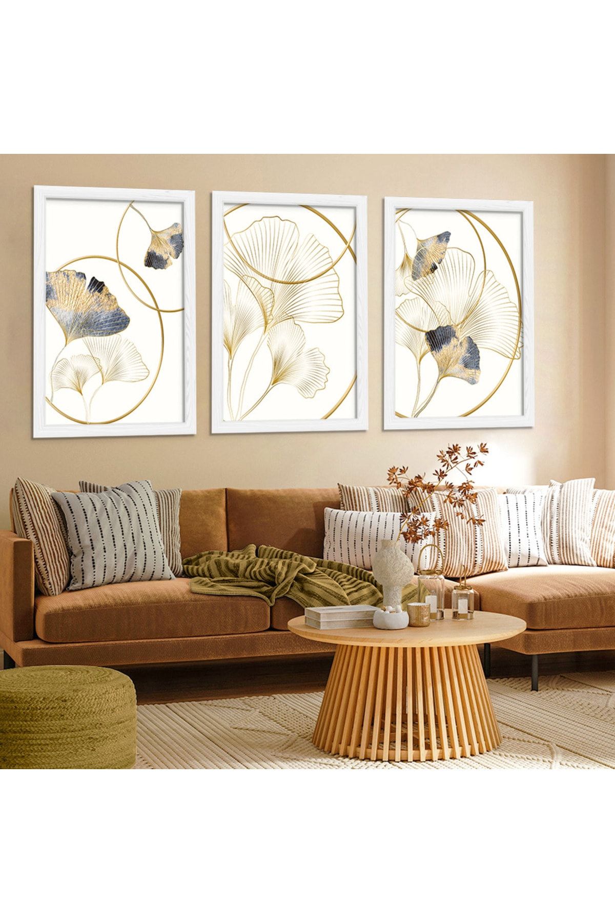 Beyaz Ahşap Çerçeveli Kolaj Çizim Modern Tablo