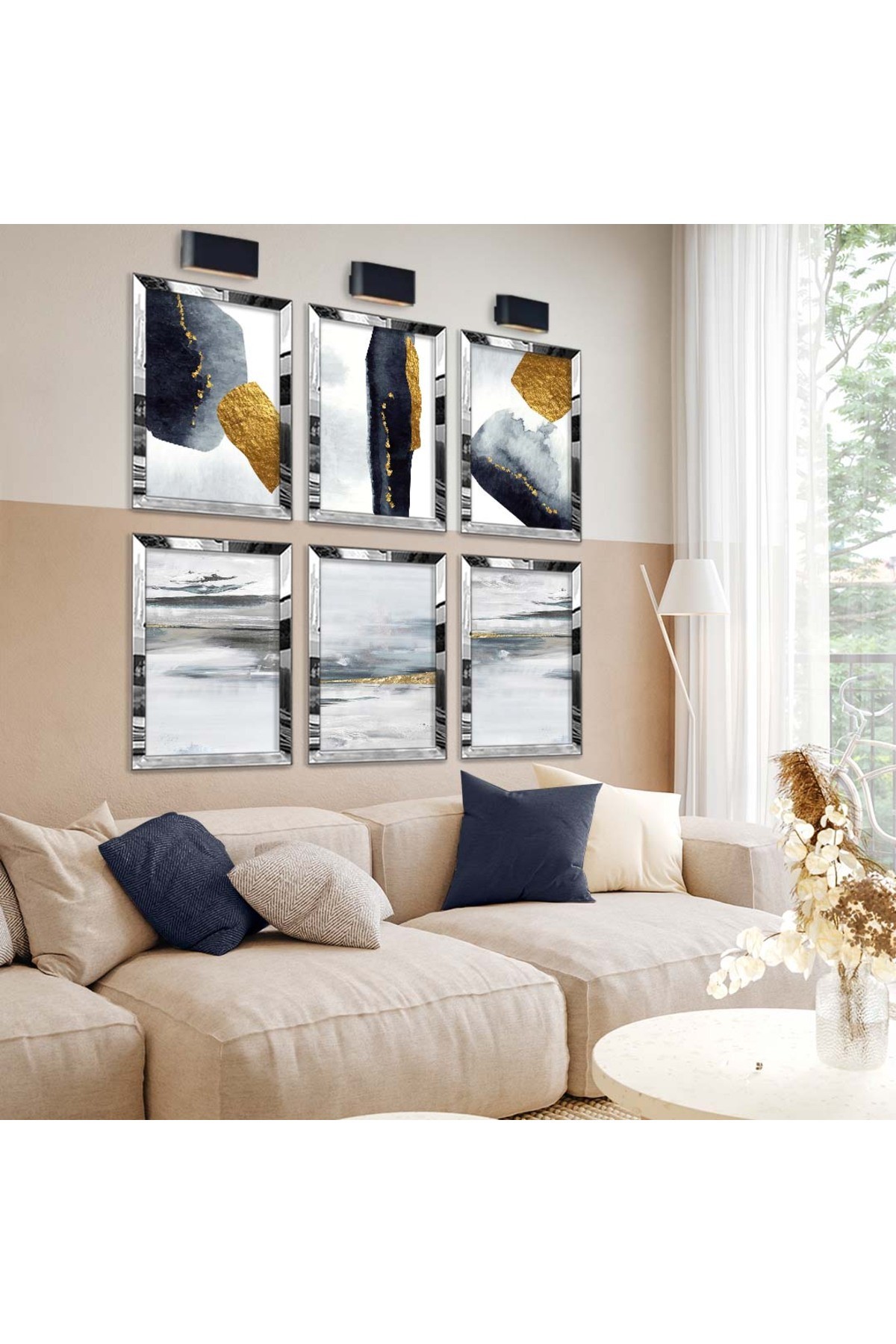 Sanat Tablosu Soyut Çizim Modern Tema 6'Lı Pleksi Kenar Solmaz MDF Tablo Seti