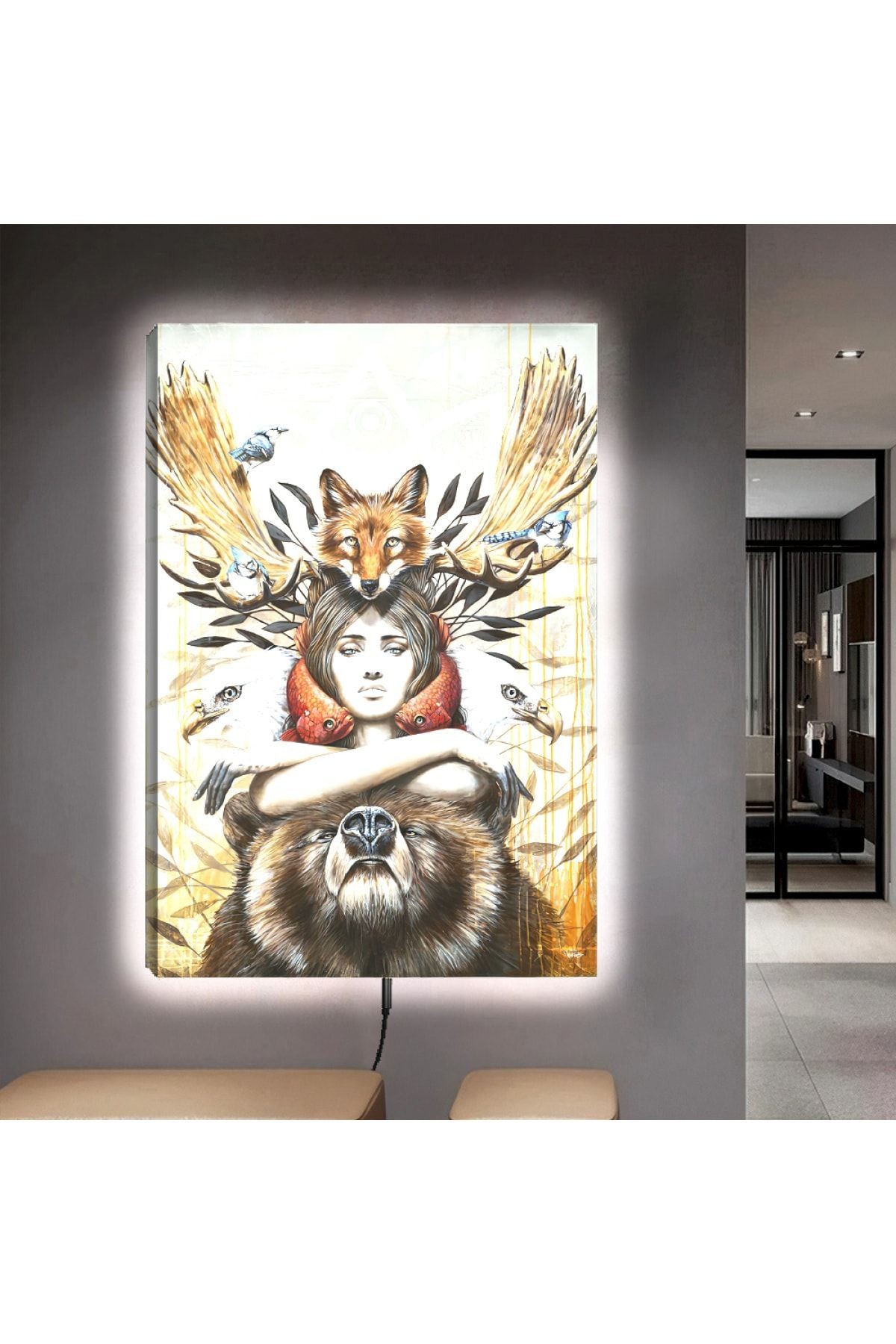 Ledli 90x60 Hayvanlar Alemi Kanvas Tablo