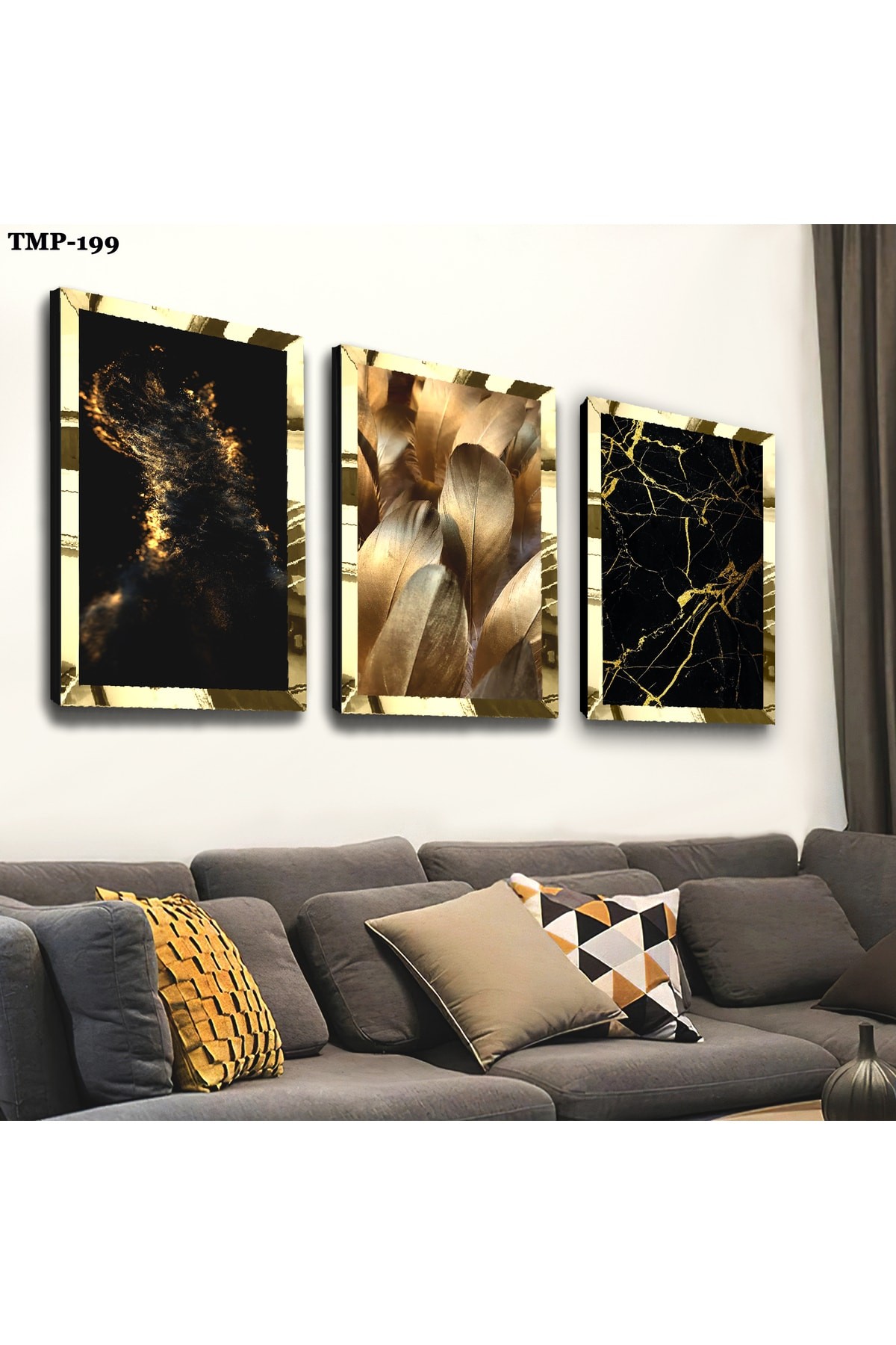 Sanat Tablosu Siyah Renk Gold Pleksili Saat Ve Solmaz MDF Tablo