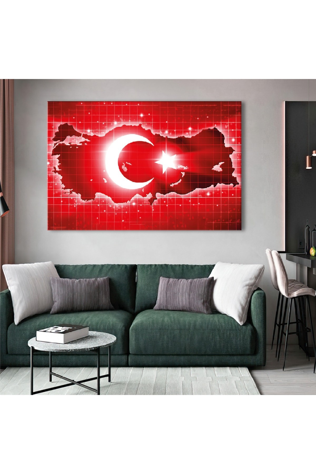 Türkiye Haritası Ahşap Şase Dijital Baskı Kanvas Tablo 120X80Cm