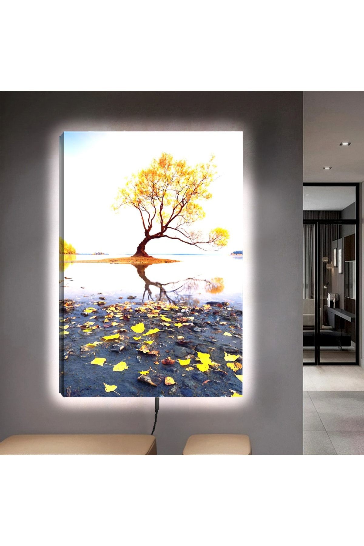 Ledli 90x60 Ağaç Manzara Kanvas Tablo