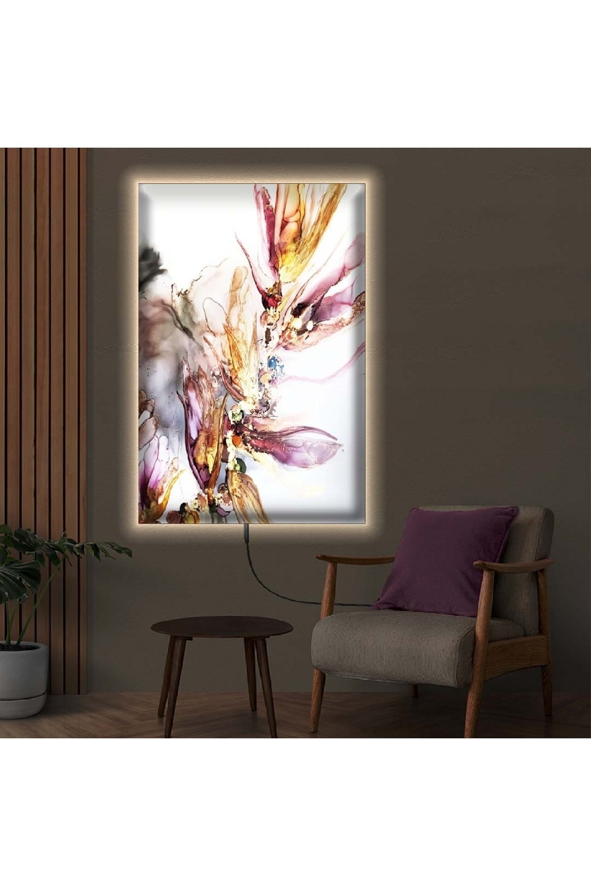 Özel Tasarım Ledli Modern Ahşap Şase Dijital Baskı Kanvas Tablo 90X60Cm