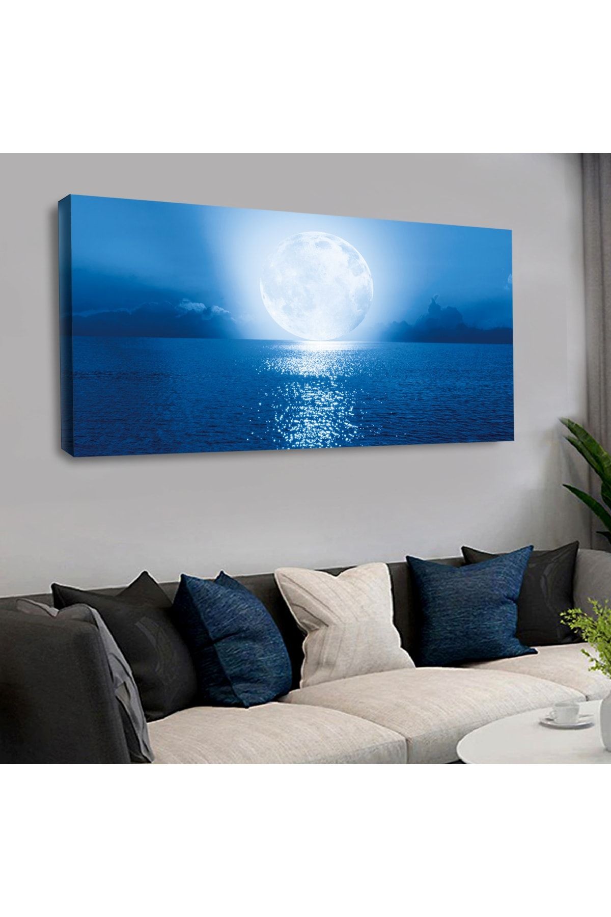 120 X 60 Saatli Kanvas Dolunay Manzara Tablo
