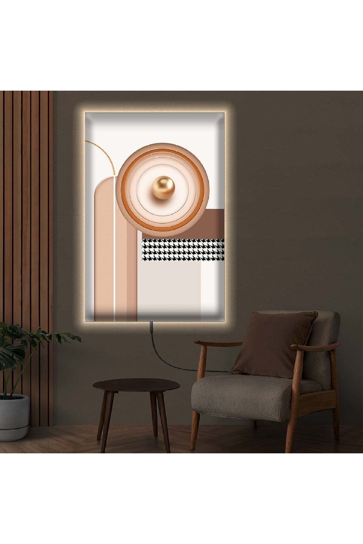 Ledli Modern Çizim Ahşap Şase Dijital Baskı Kanvas Tablo 90X60Cm