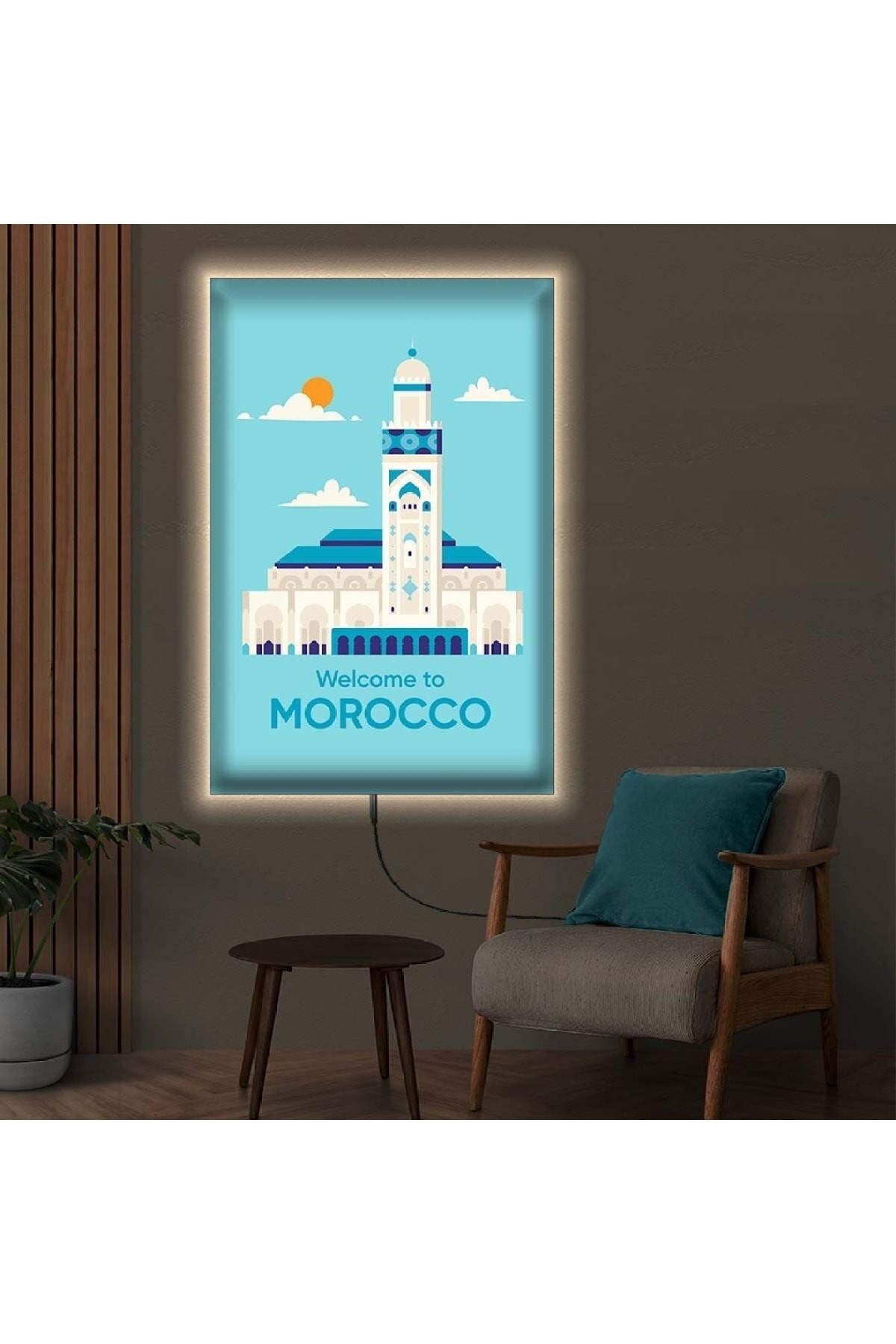 Salon Tablosu Ledli Morocco Fas Ahşap Şase Dijital Baskı Kanvas Tablo 70X100Cm