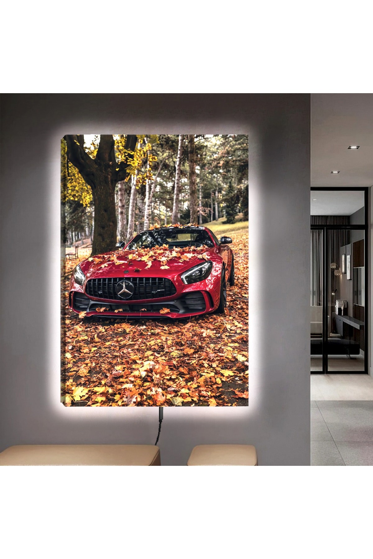 Sanat Tablosu Ledli Spor Araba Ahşap Şase Dijital Baskı Kanvas Tablo 90X60Cm