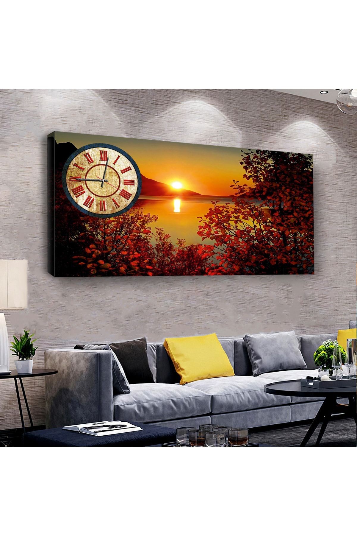 Günbatımı Manzara 120 X 60 Saatli Kanvas Tablo