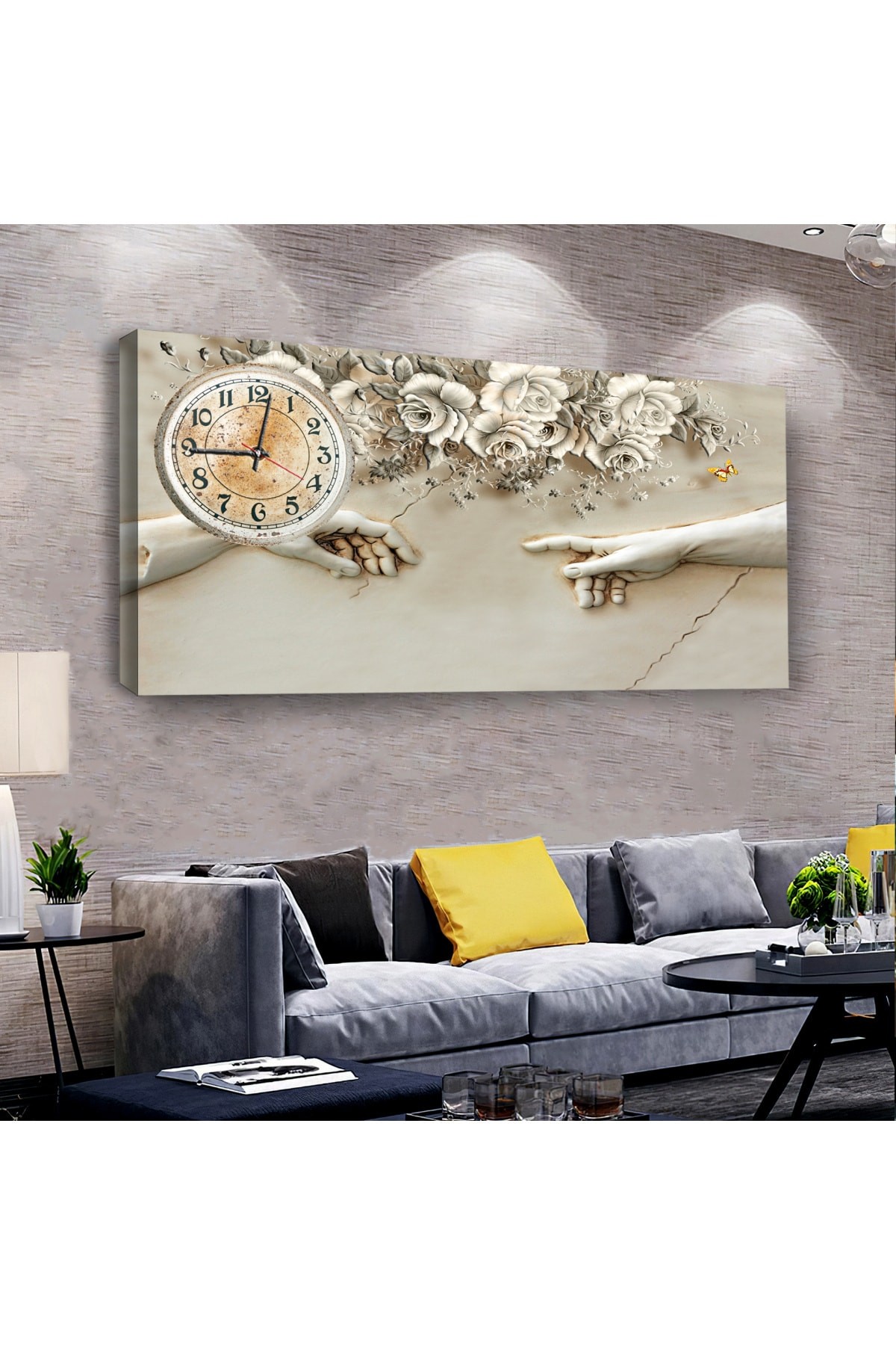 KANVAS ÇİÇEK VE  HEYKEL SANAT SAATLİ TABLO